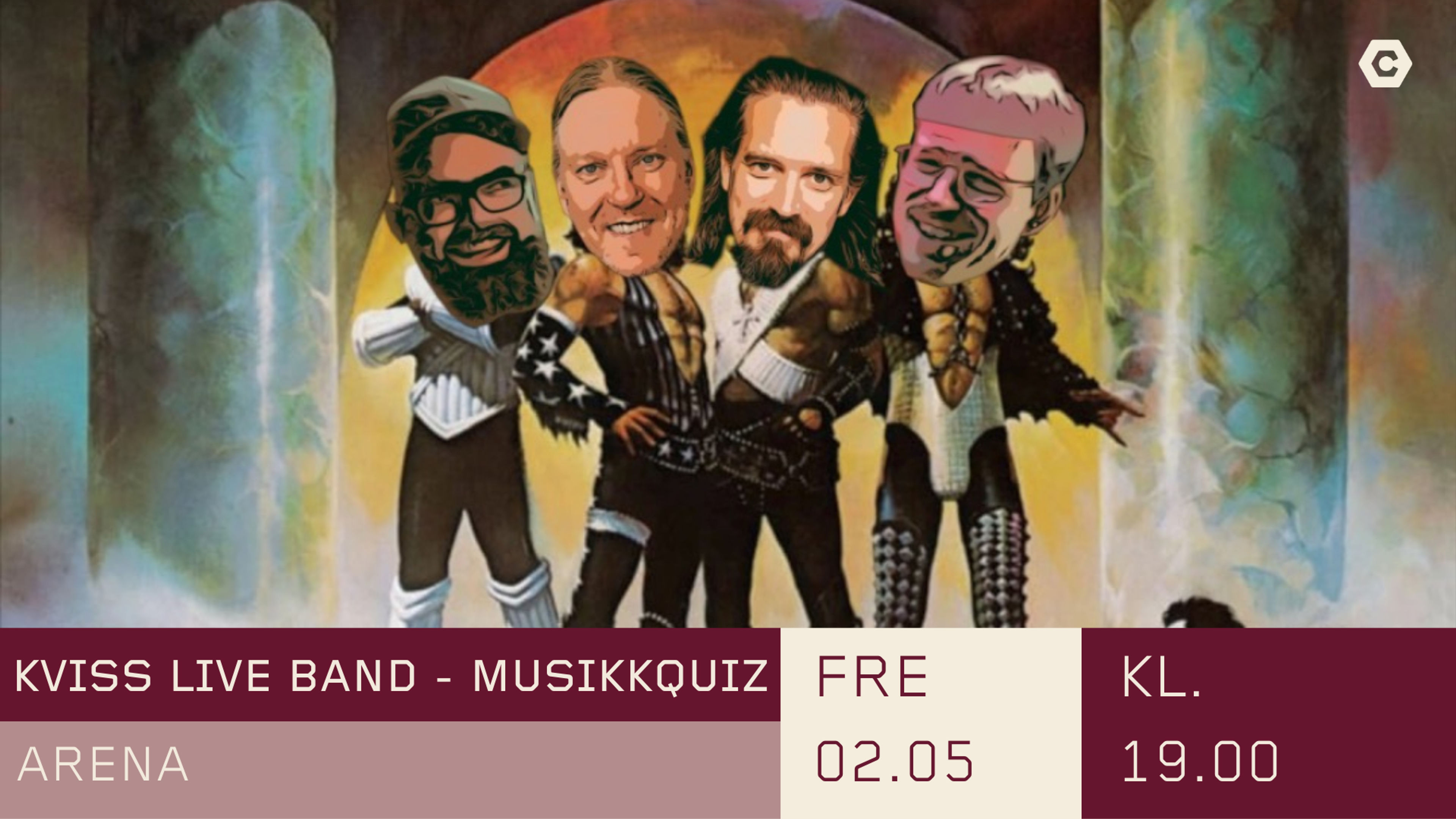 Promotional graphic for Kviss Live Band - Musikkquiz 