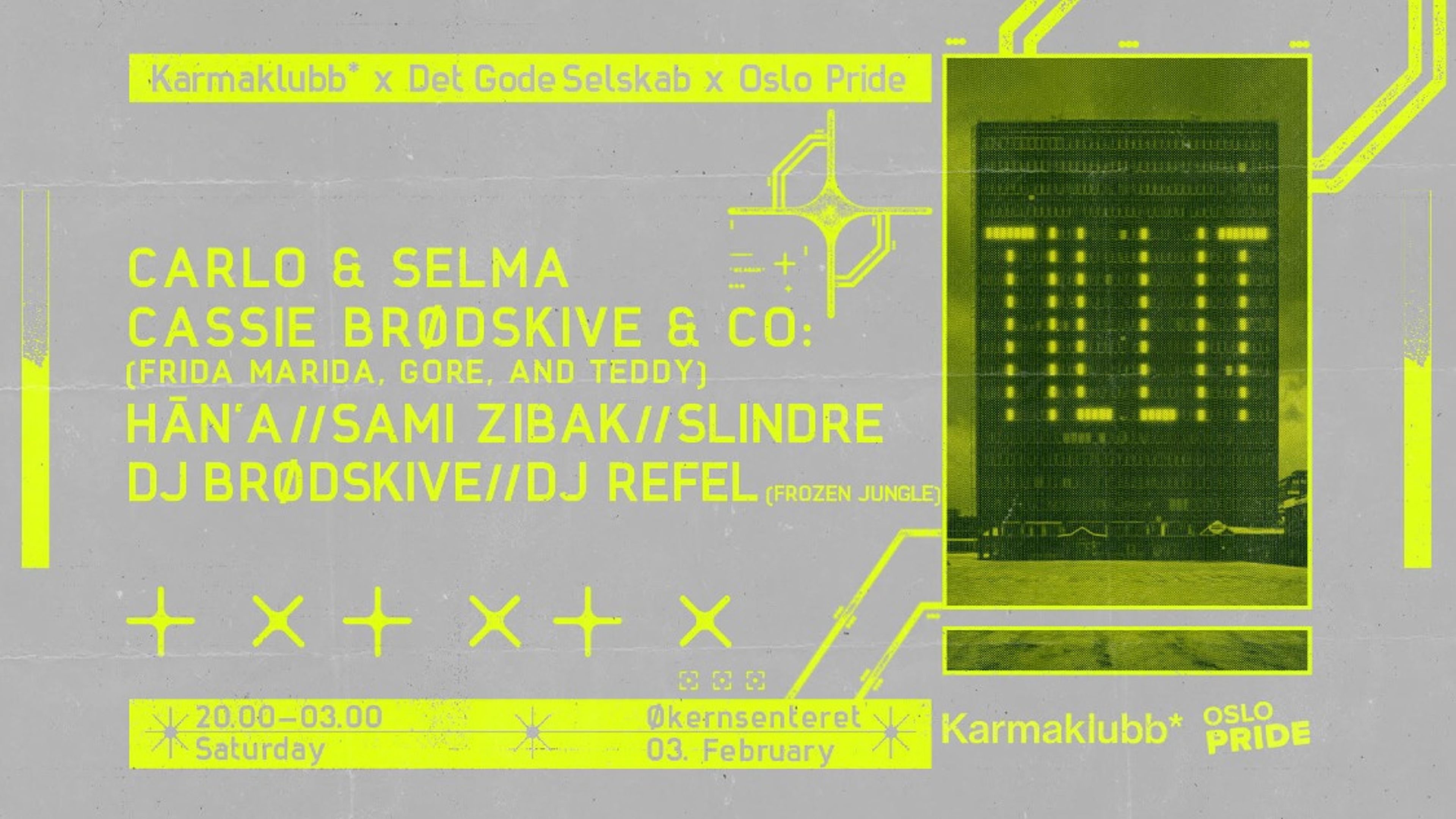 Promotional graphic for Karmaklubb* x Det Gode Selskab x Oslo Pride 