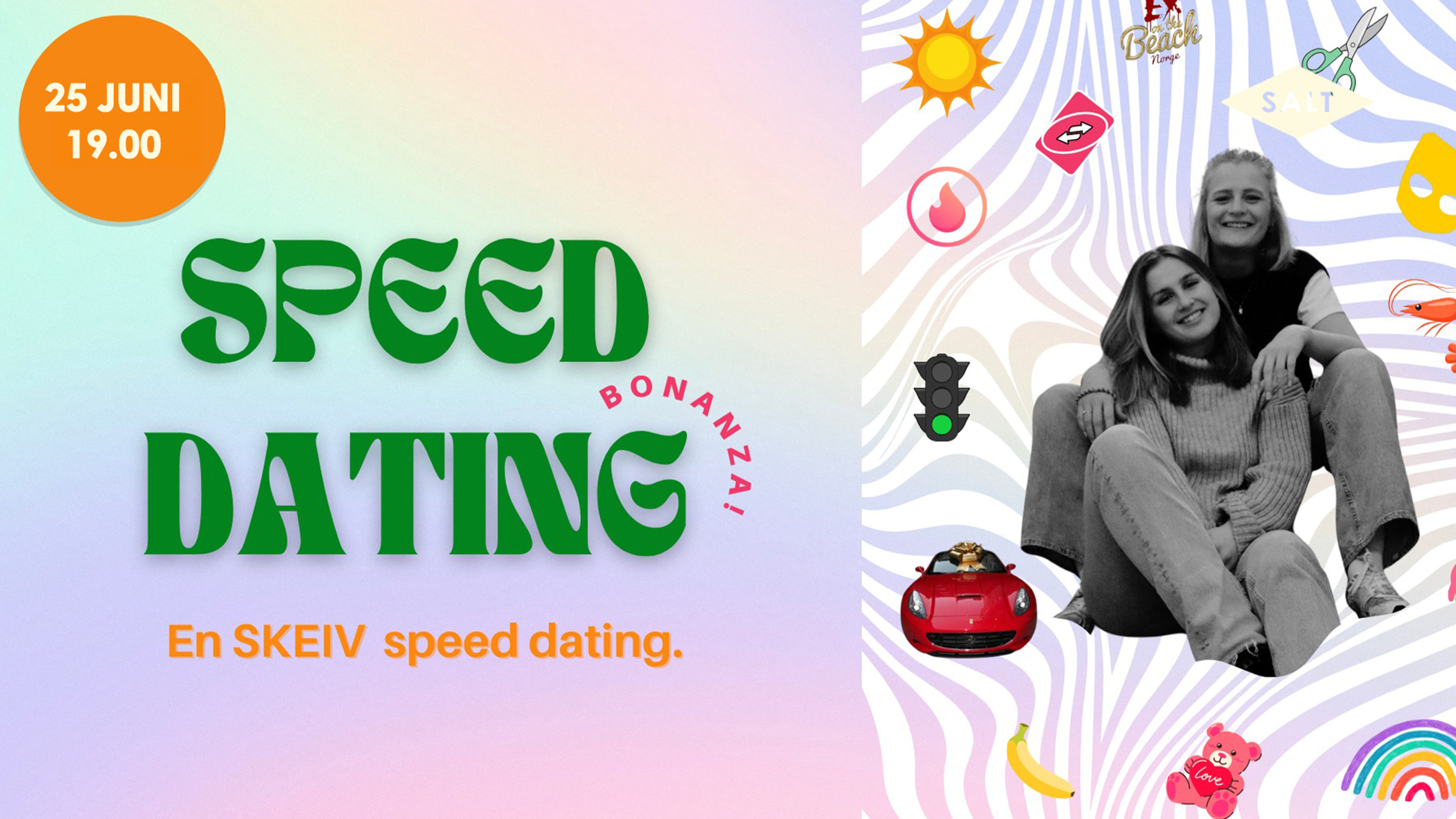 Promotional graphic for Speeddating Bonanza - Skeiv Edition 