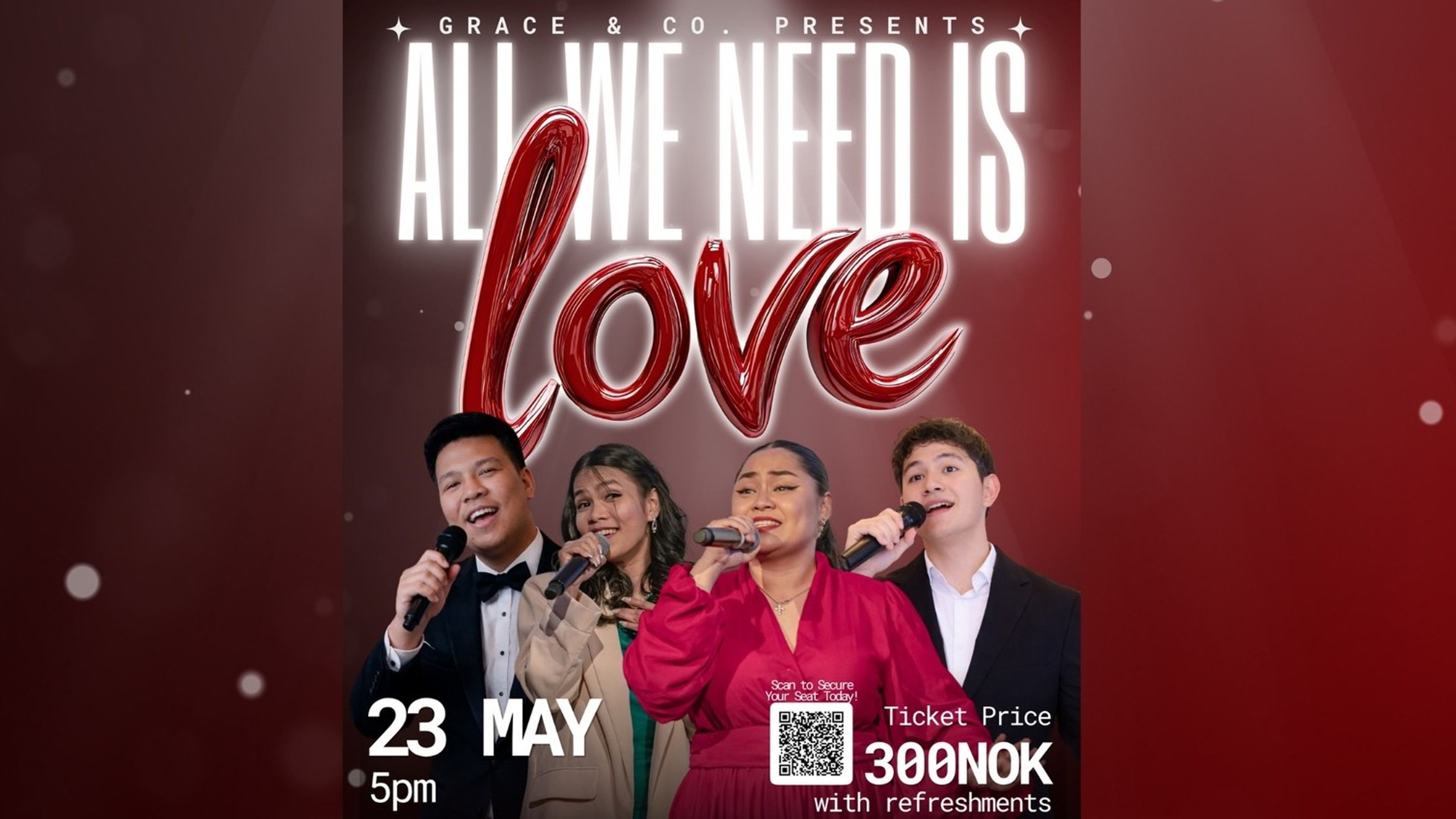 Promotional graphic for All We Need Is Love (A Night of Music) // Varmesentralen