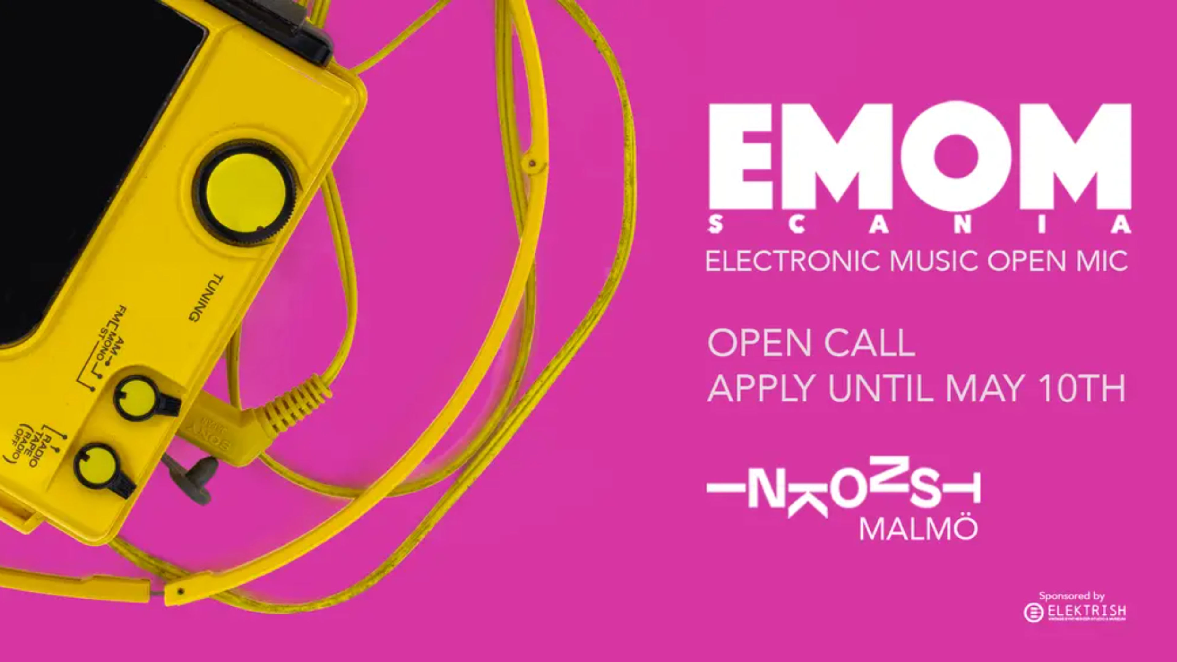 Promotional graphic for EMOM Scania – Electronic Music Open Mic