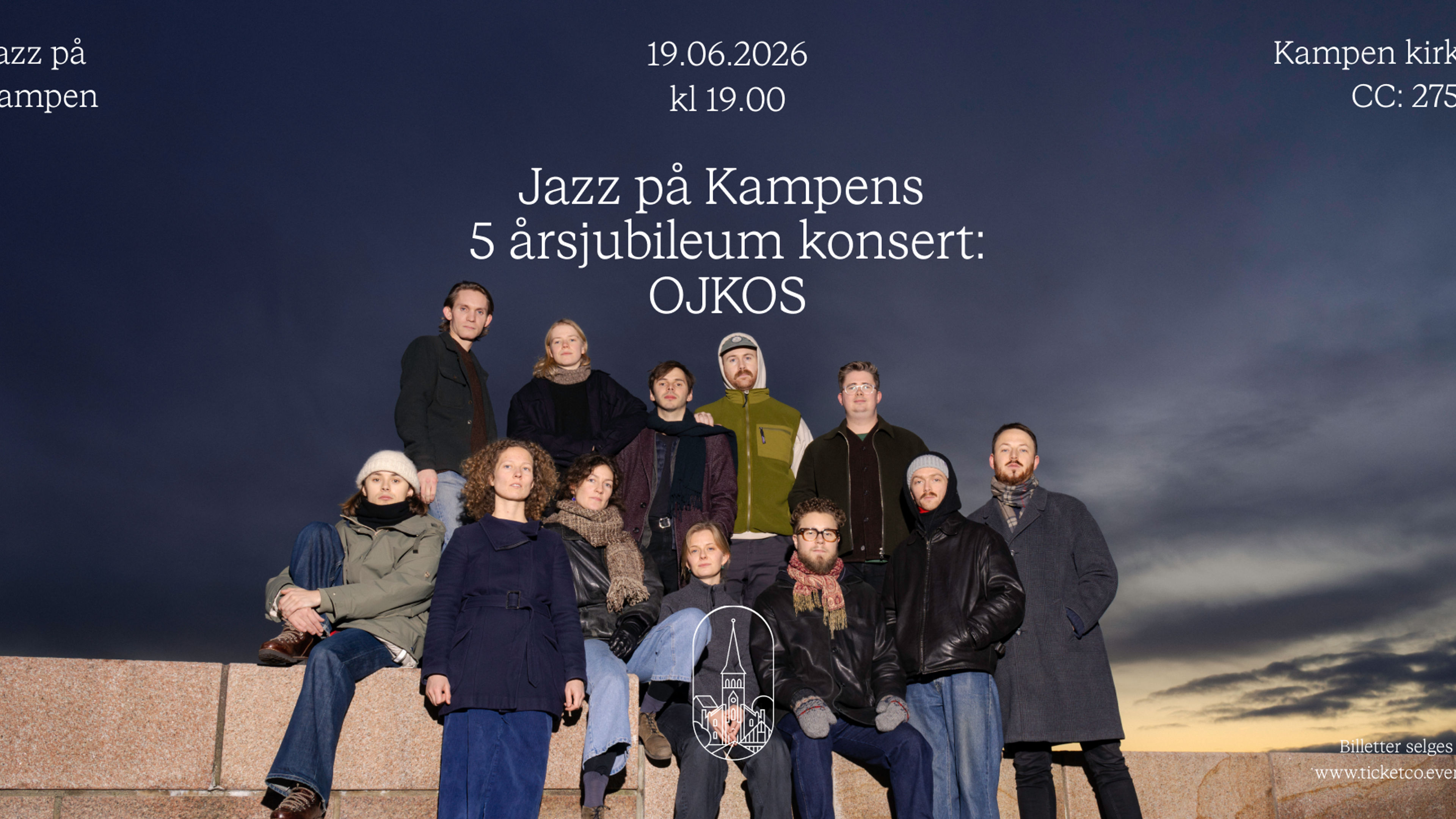 Promotional graphic for Jazz på Kampens 5 årsjubileum konsert: OJKOS