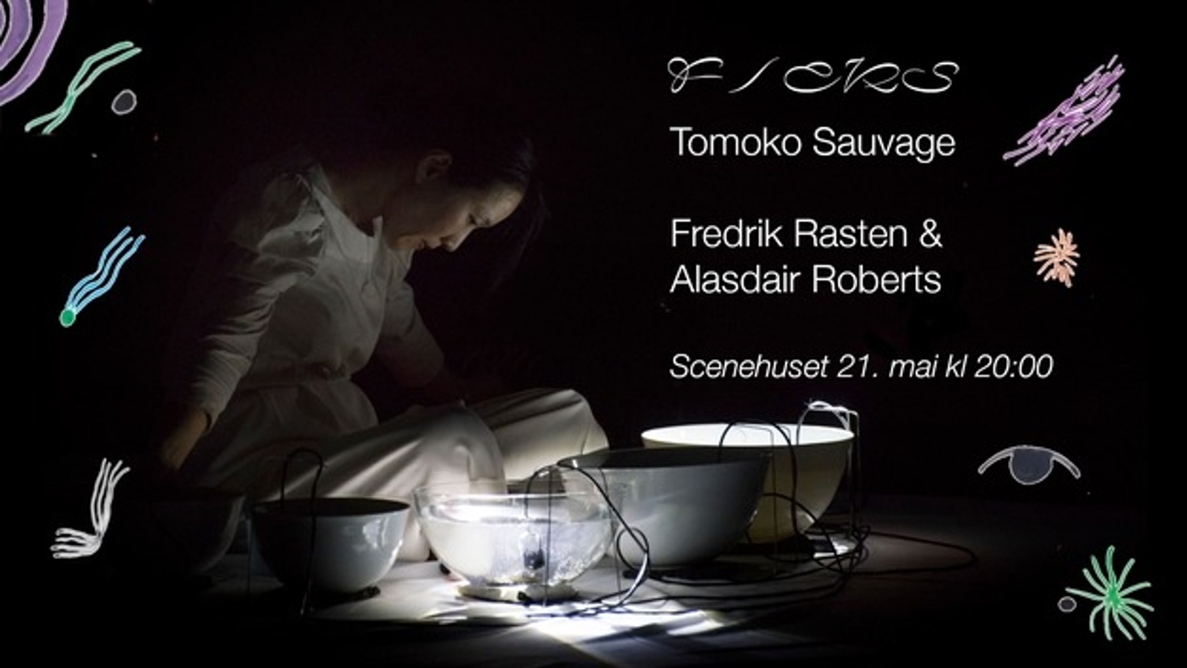 Promotional graphic for F/eks: Fredrik Rasten & Alasdair Roberts + Tomoko Sauvage