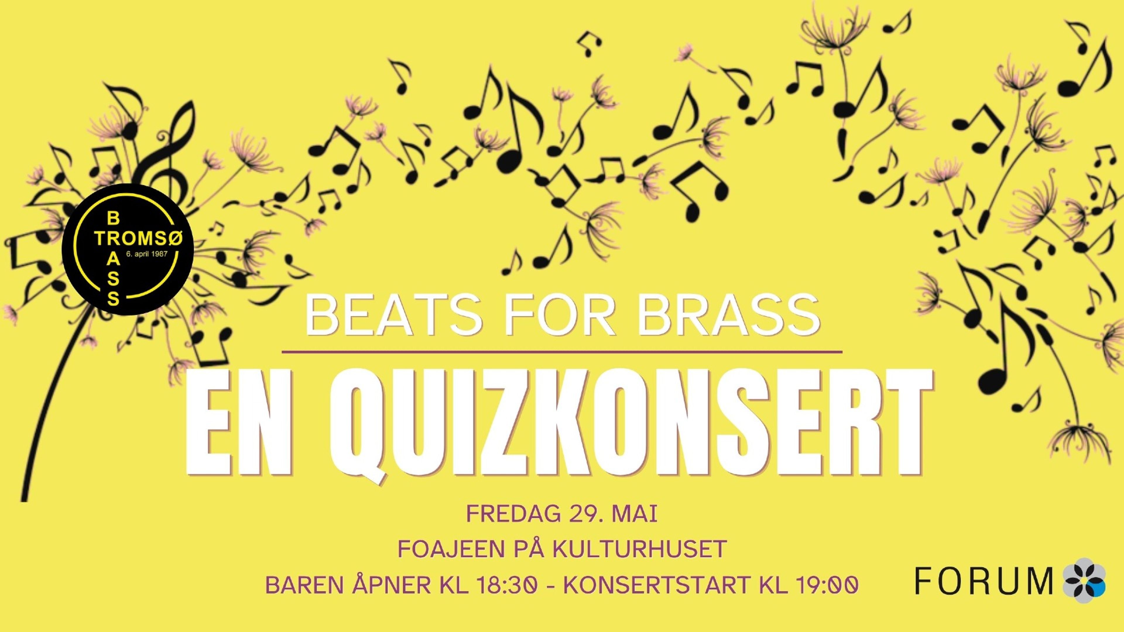 Promotional graphic for Tromsø Brass – Beats for Brass – En Quizkonsert