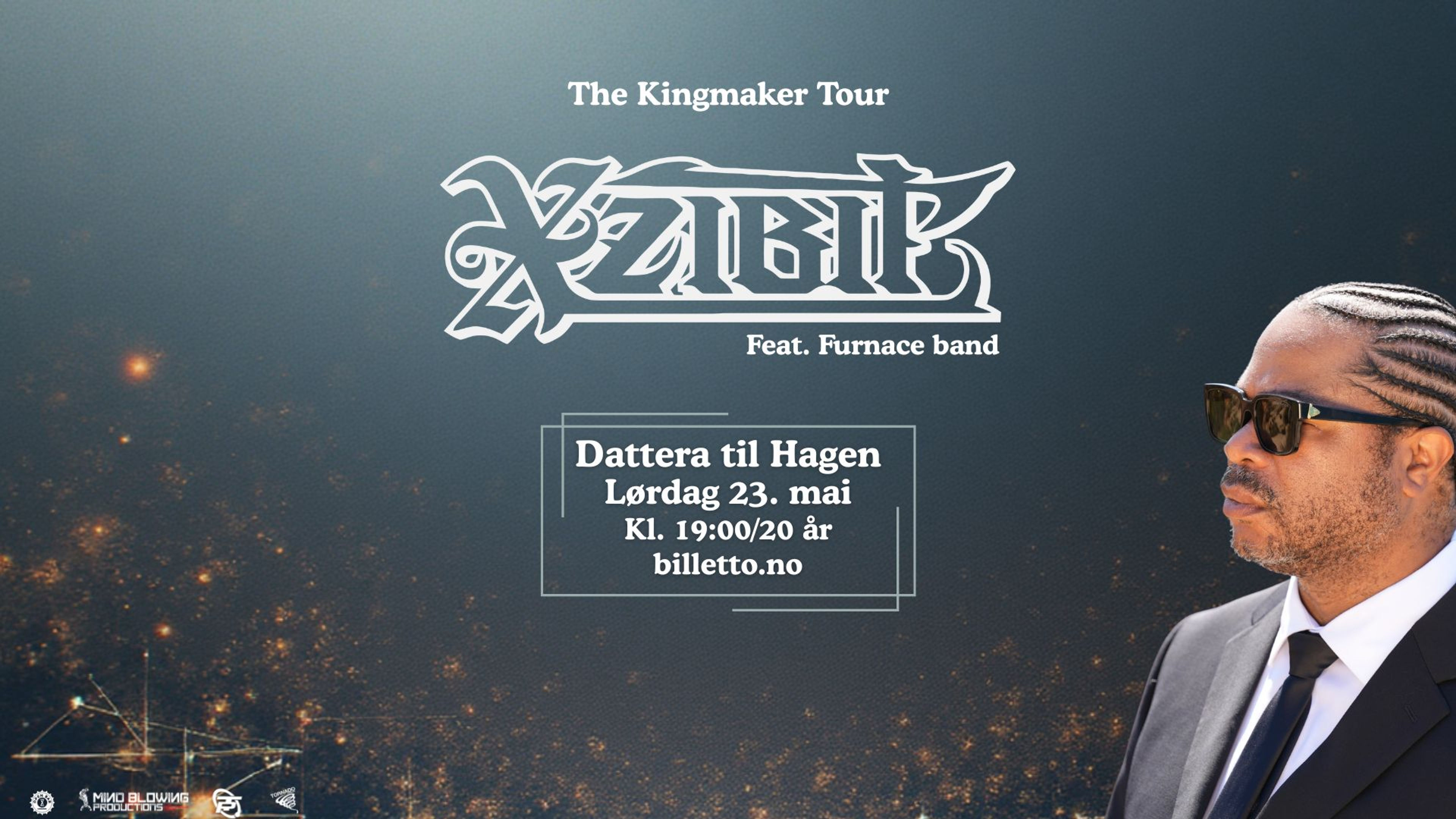 Promotional graphic for Xzibit // Dattera til hagen // Lørdag 23 mai - FÅ BILLETTER IGJEN
