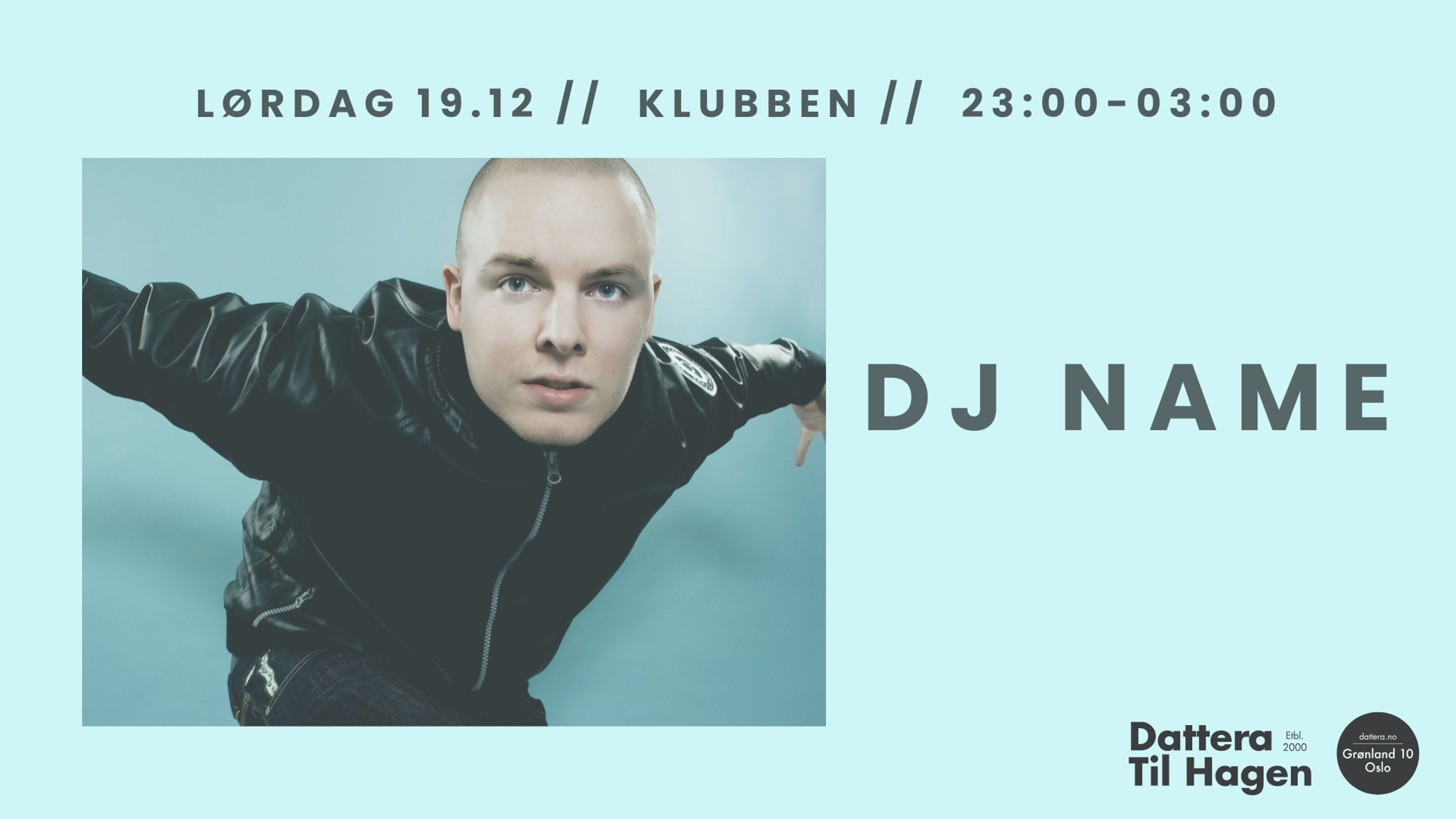 Promotional graphic for DJ Name spiller inn julen! 🎄