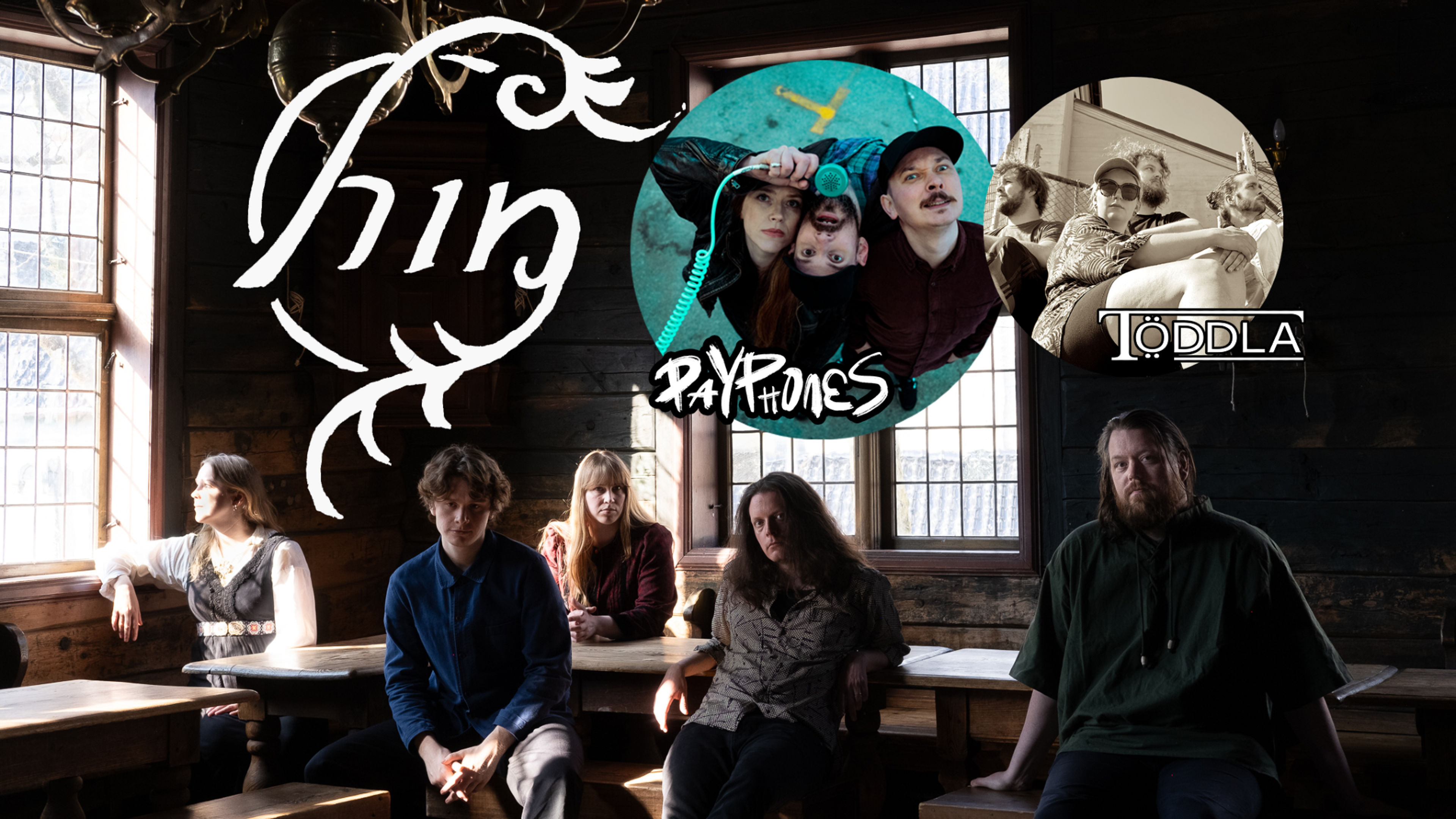 Promotional graphic for Hin + Payphones + Töddla