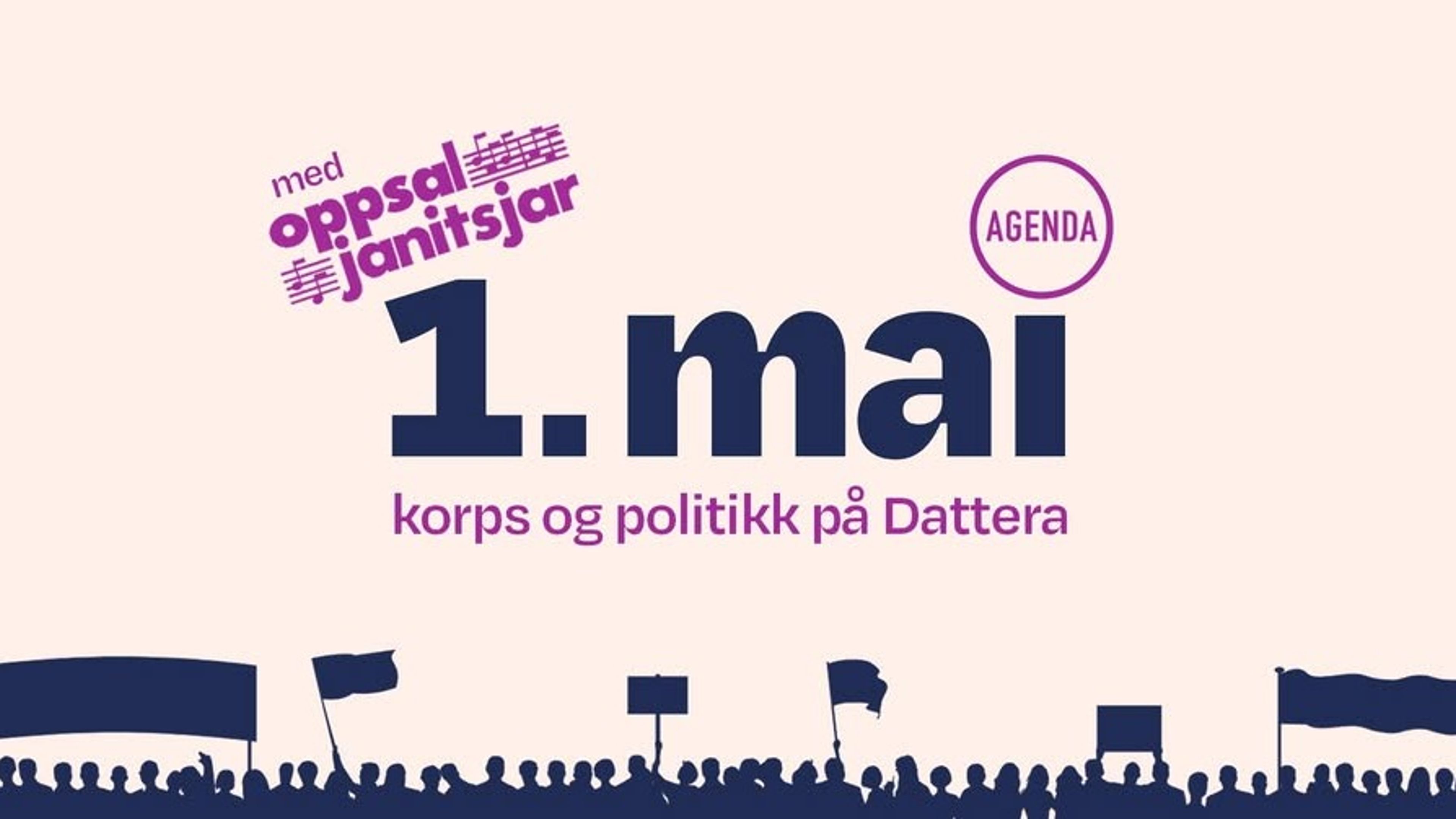 Promotional graphic for 1.Mai - Korps og politikk på Dattera