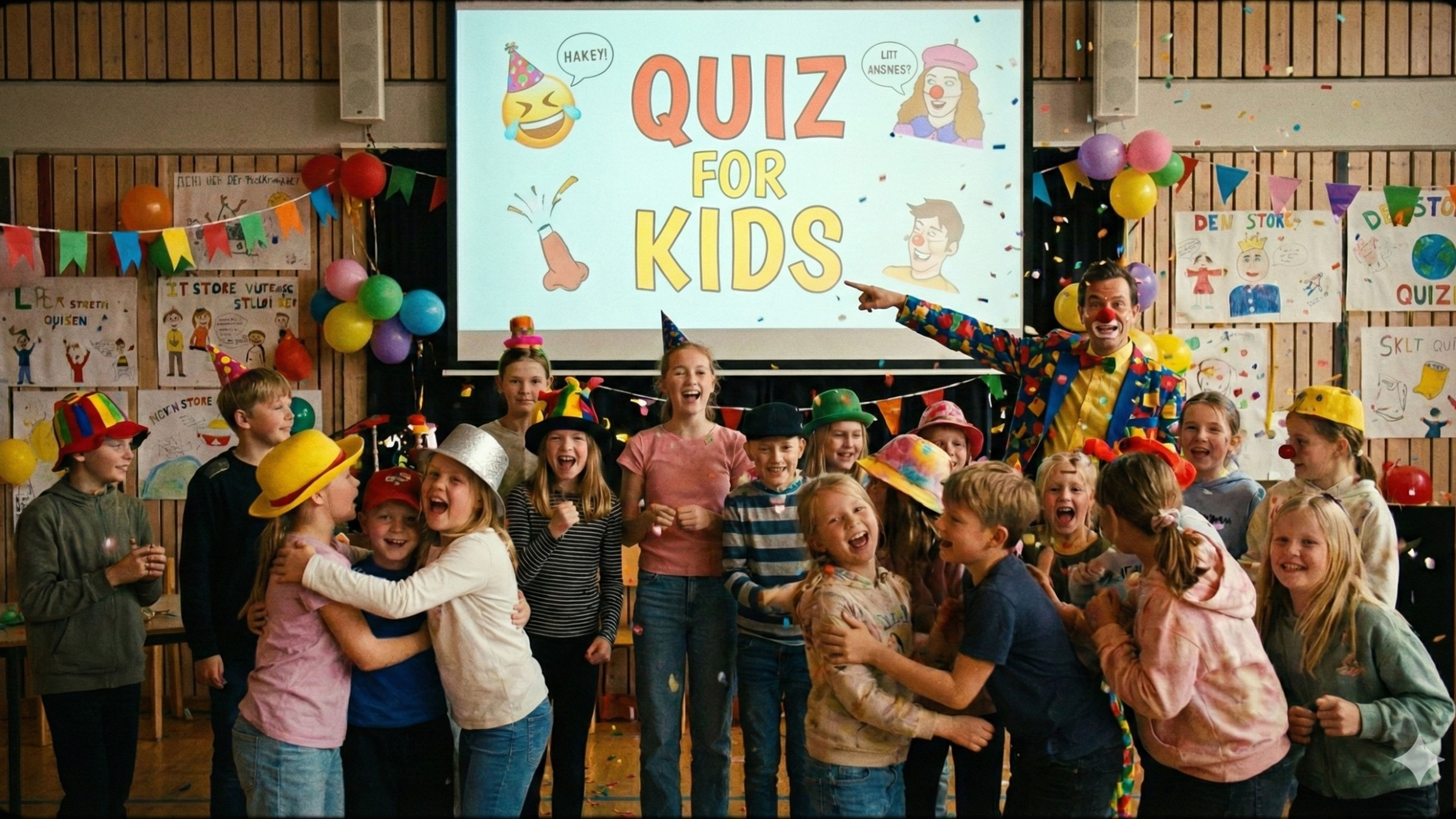 Promotional graphic for Oslo quizfestival: Quiz for Kids, musikk, lek og quiz for 10+ i Vinterhagen