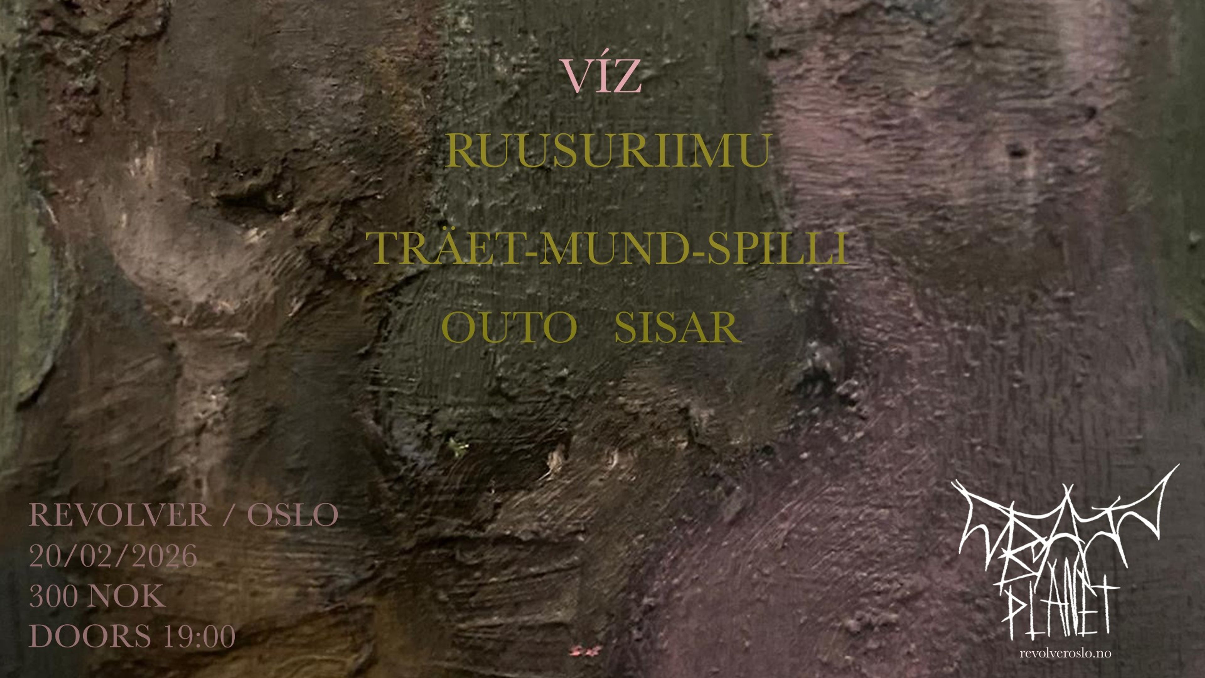 Promotional graphic for BATPLANET PRES: Ruusuriimu (FI), Outosisar (FI), Träet-Mund-Spilli (SE) og VÌZ(HU)