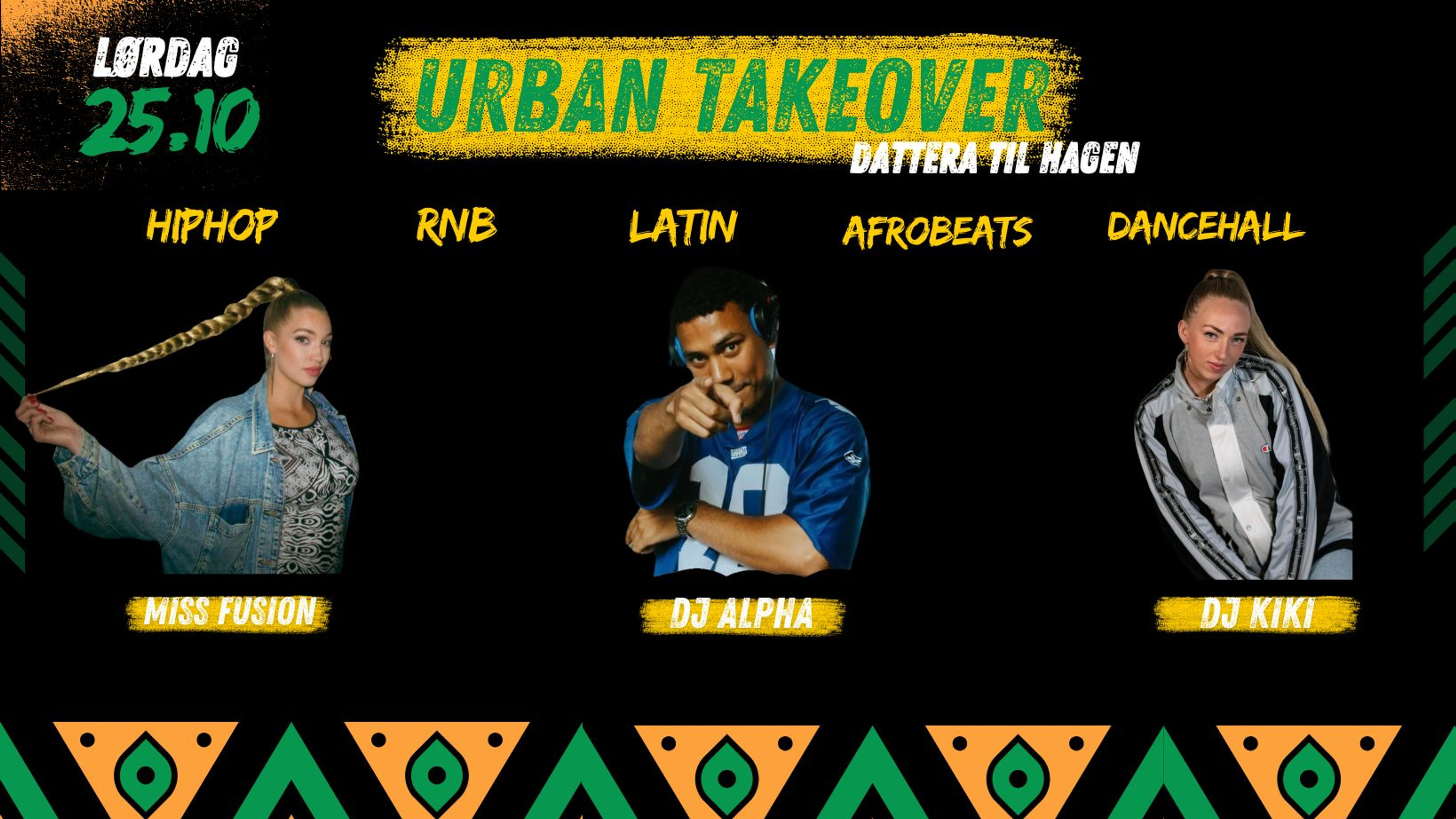Promotional graphic for URBAN TAKEOVER #5 x  25.10 @dattera til Hagen 🔥