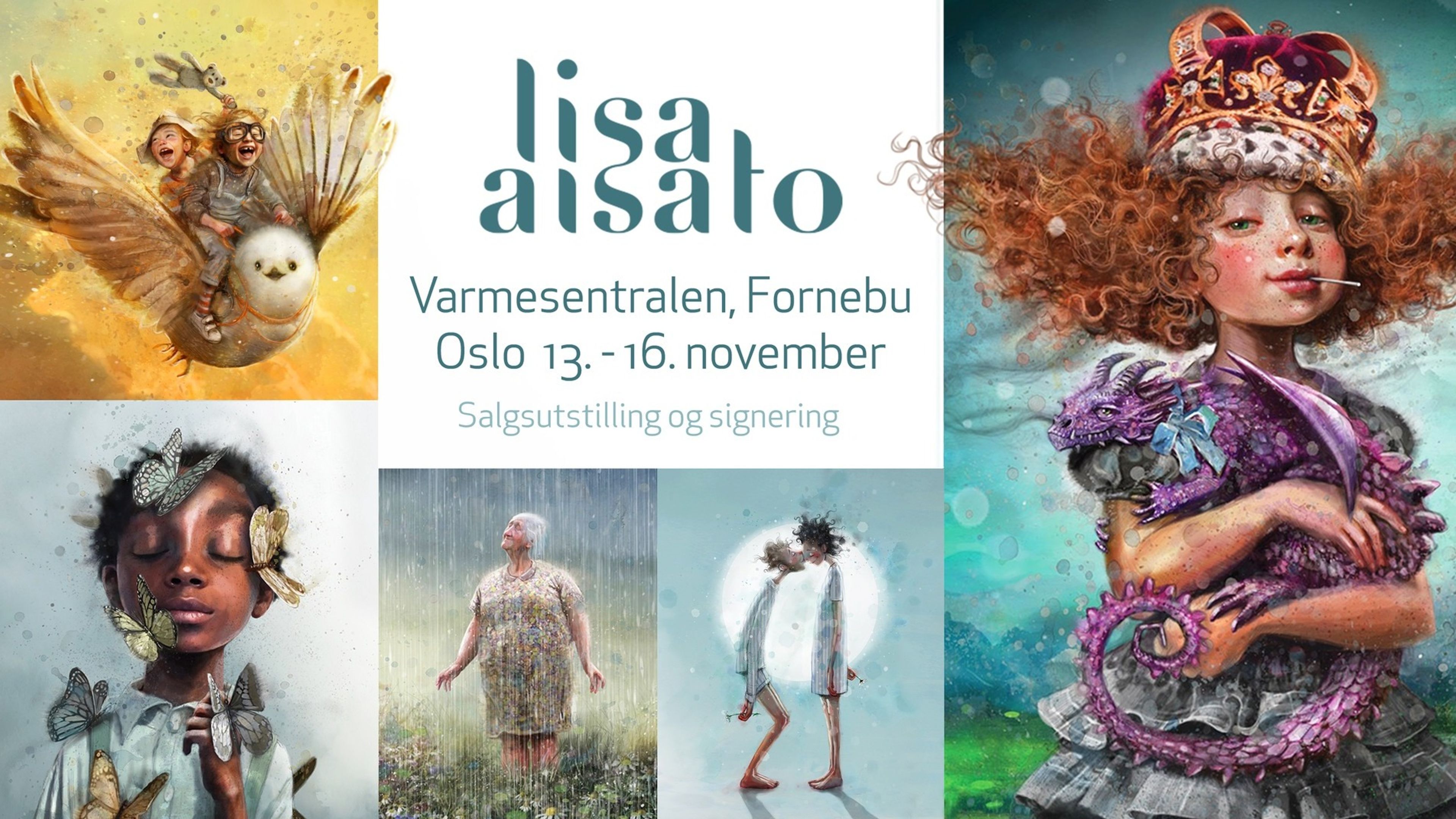 Promotional graphic for Popup-salgsutstilling med Lisa Aisato 