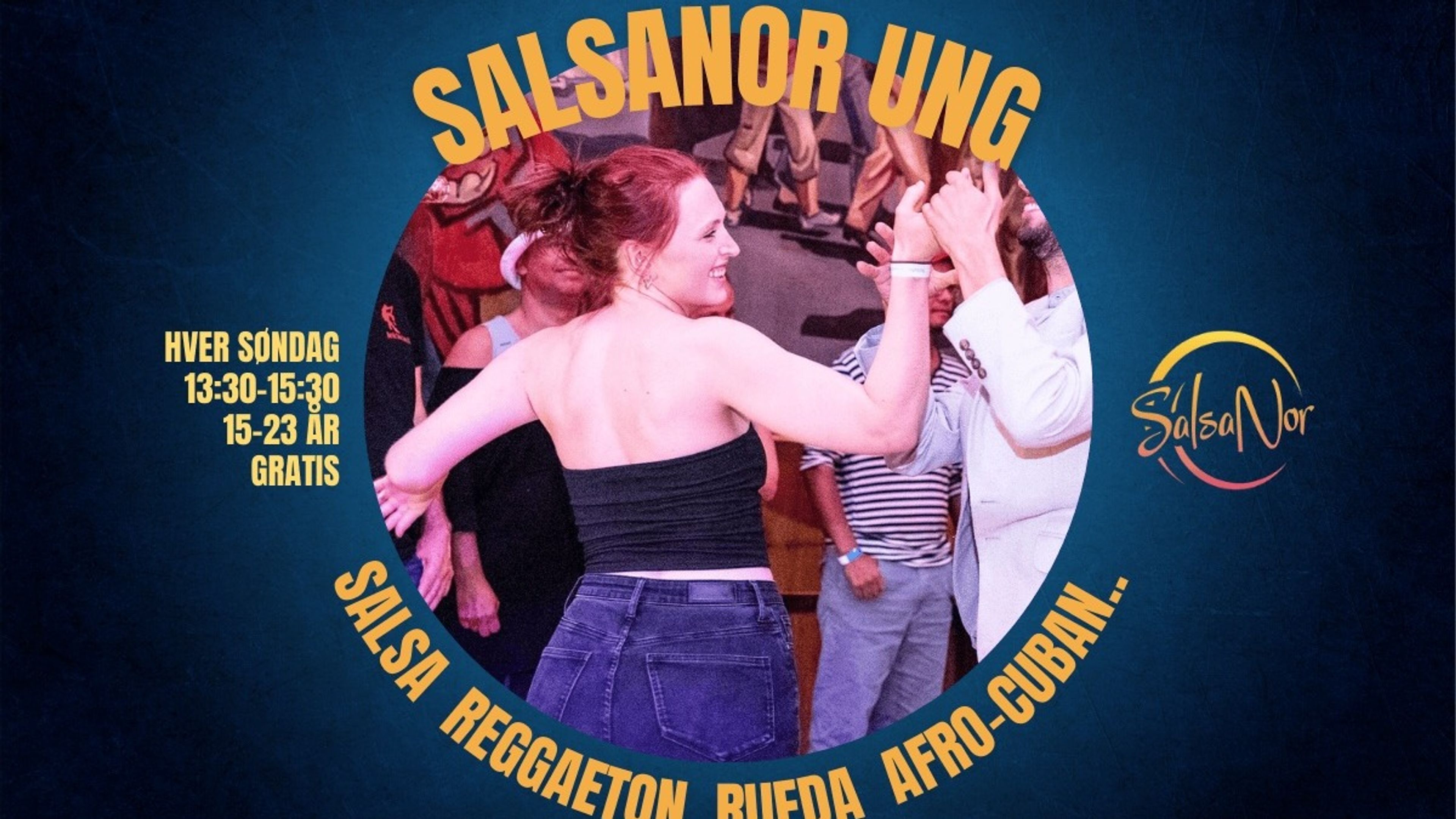 Promotional graphic for SalsaSøndag - SalsaNor UNG