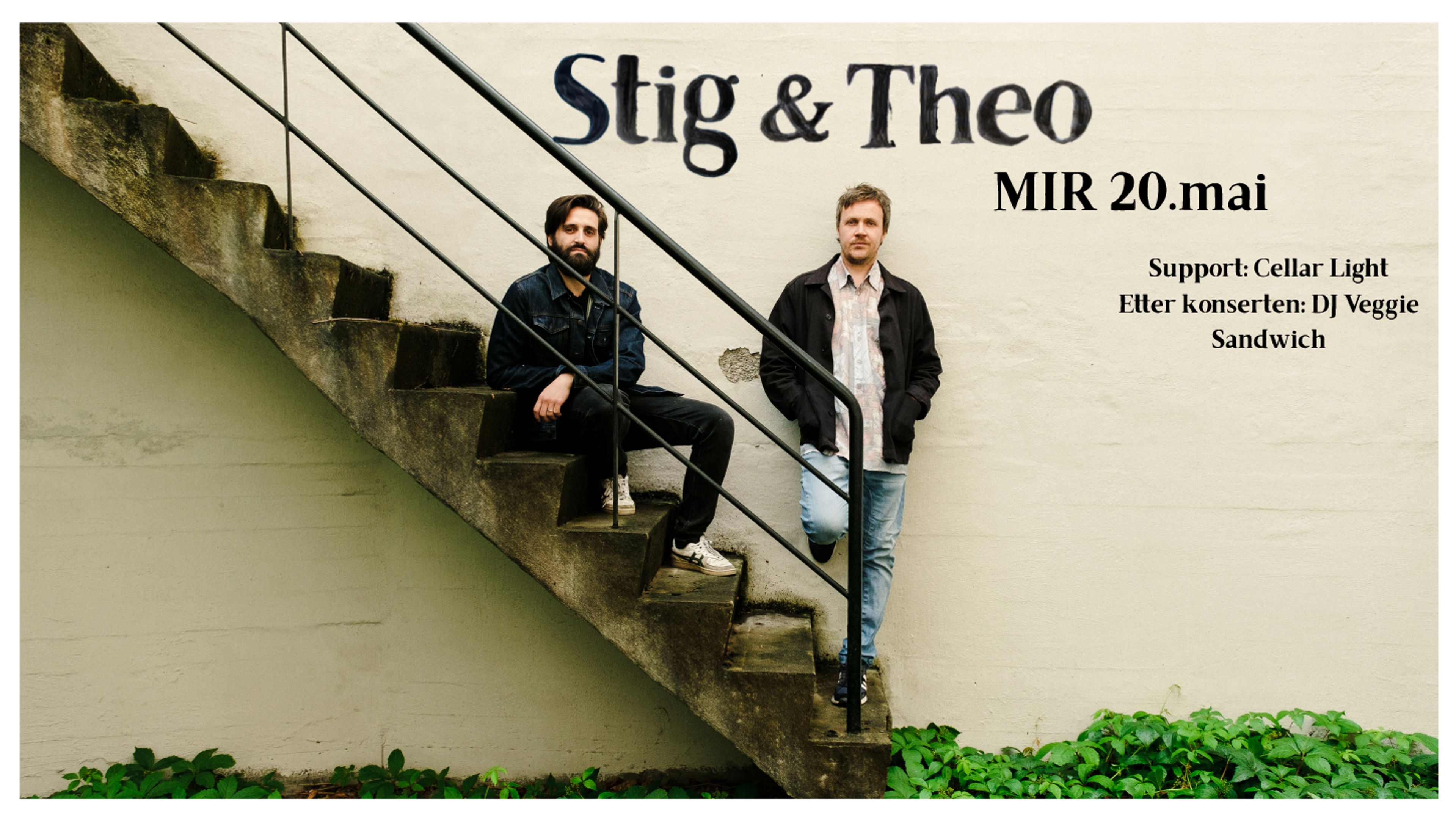 Promotional graphic for Stig & Theo + Supp : Cellar light og DJ Veggie Sandwich.