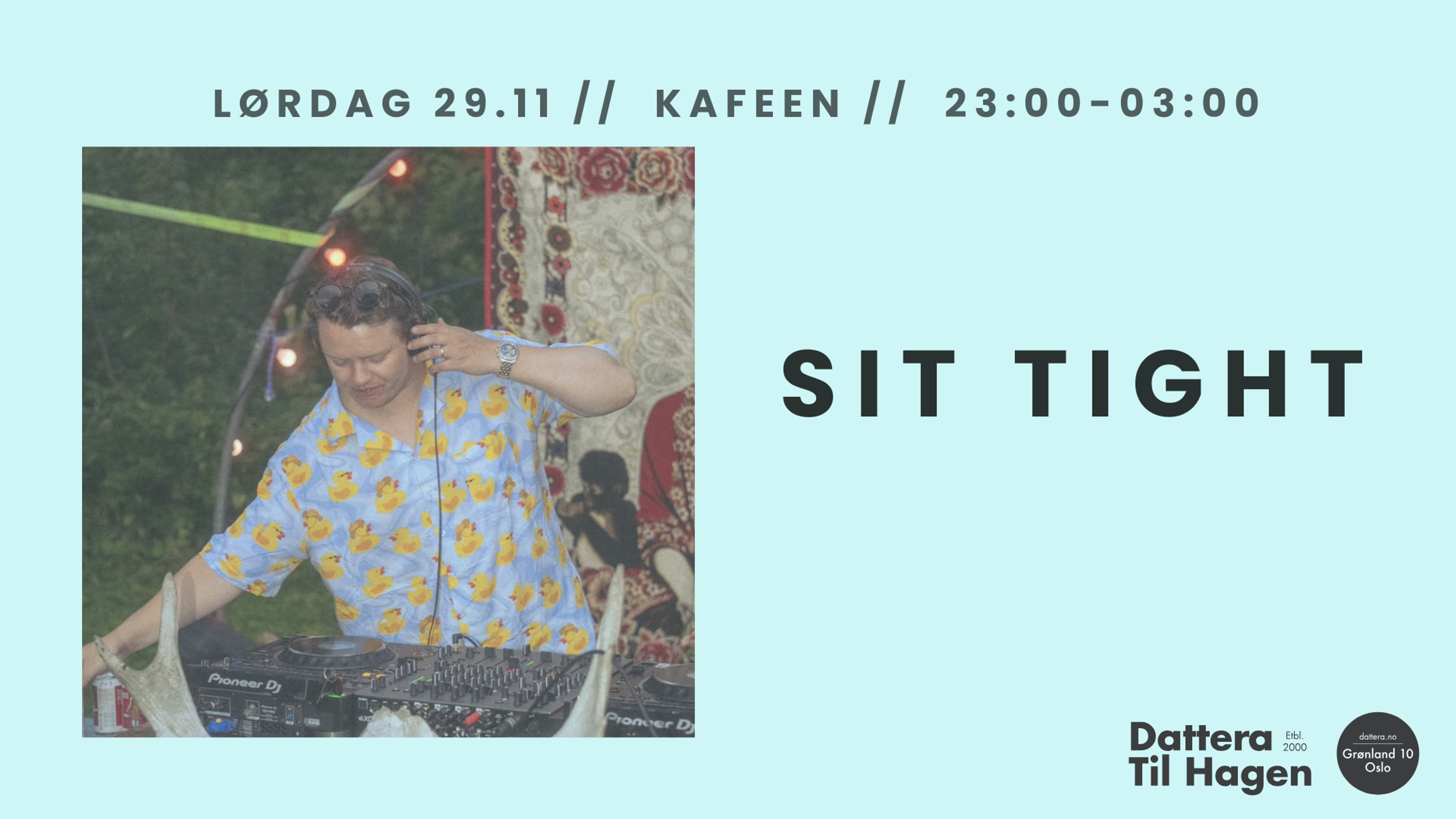 Promotional graphic for SIT TIGHT i kaféen!