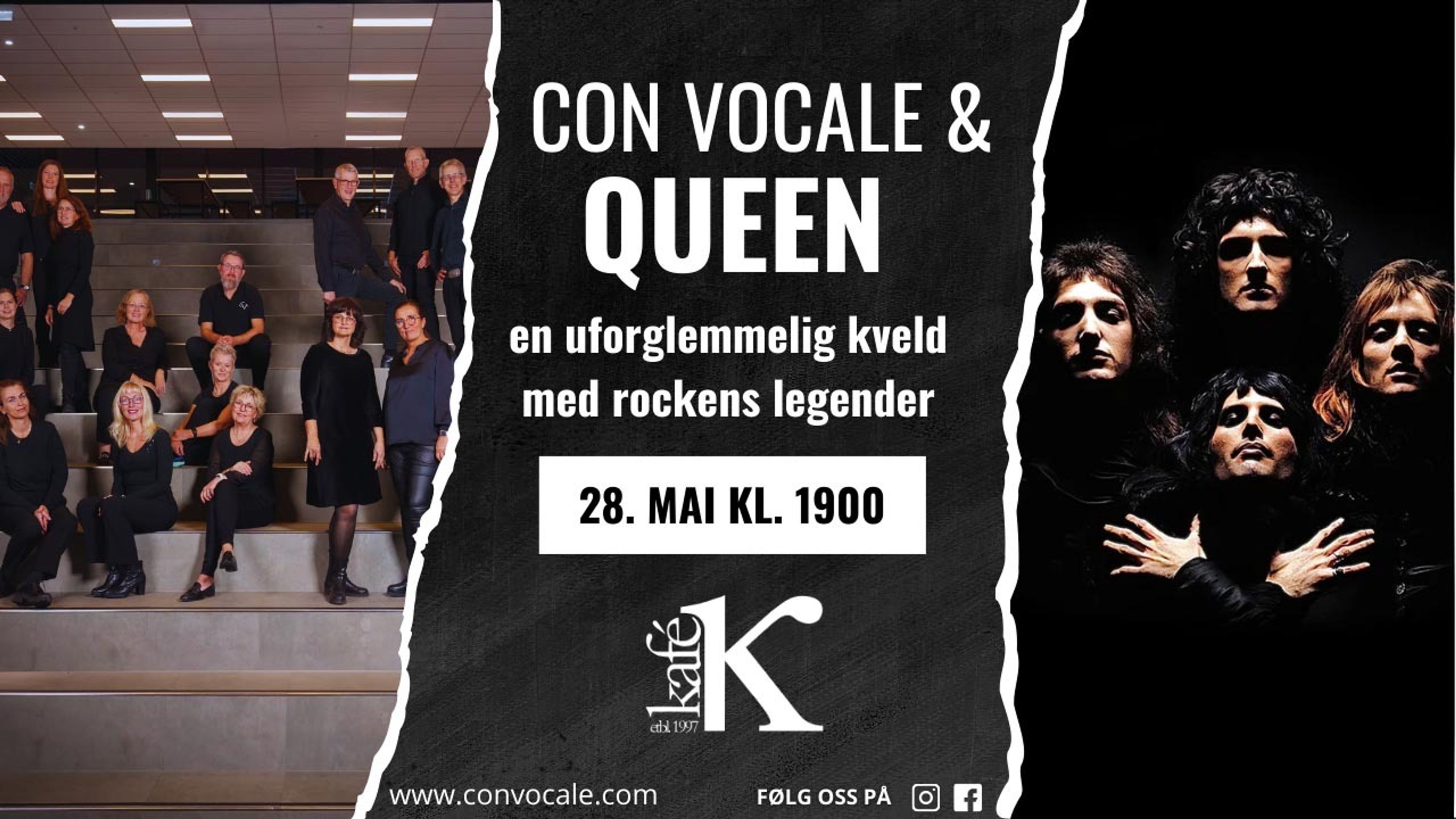 Promotional graphic for Con Vocale og Queen