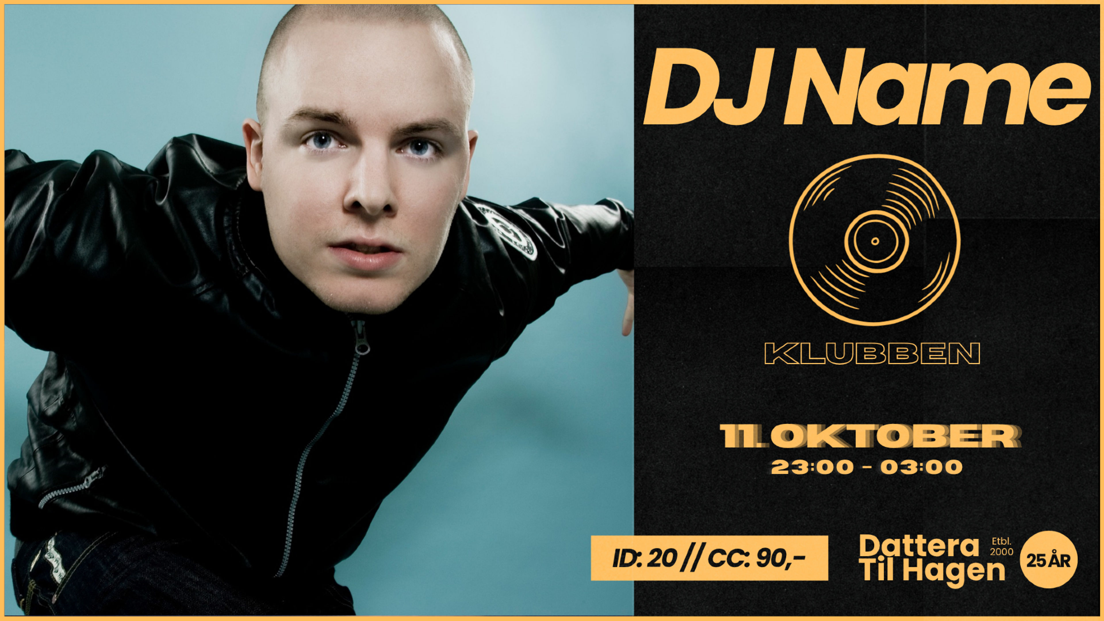 Promotional graphic for DJ Name i kaféen!