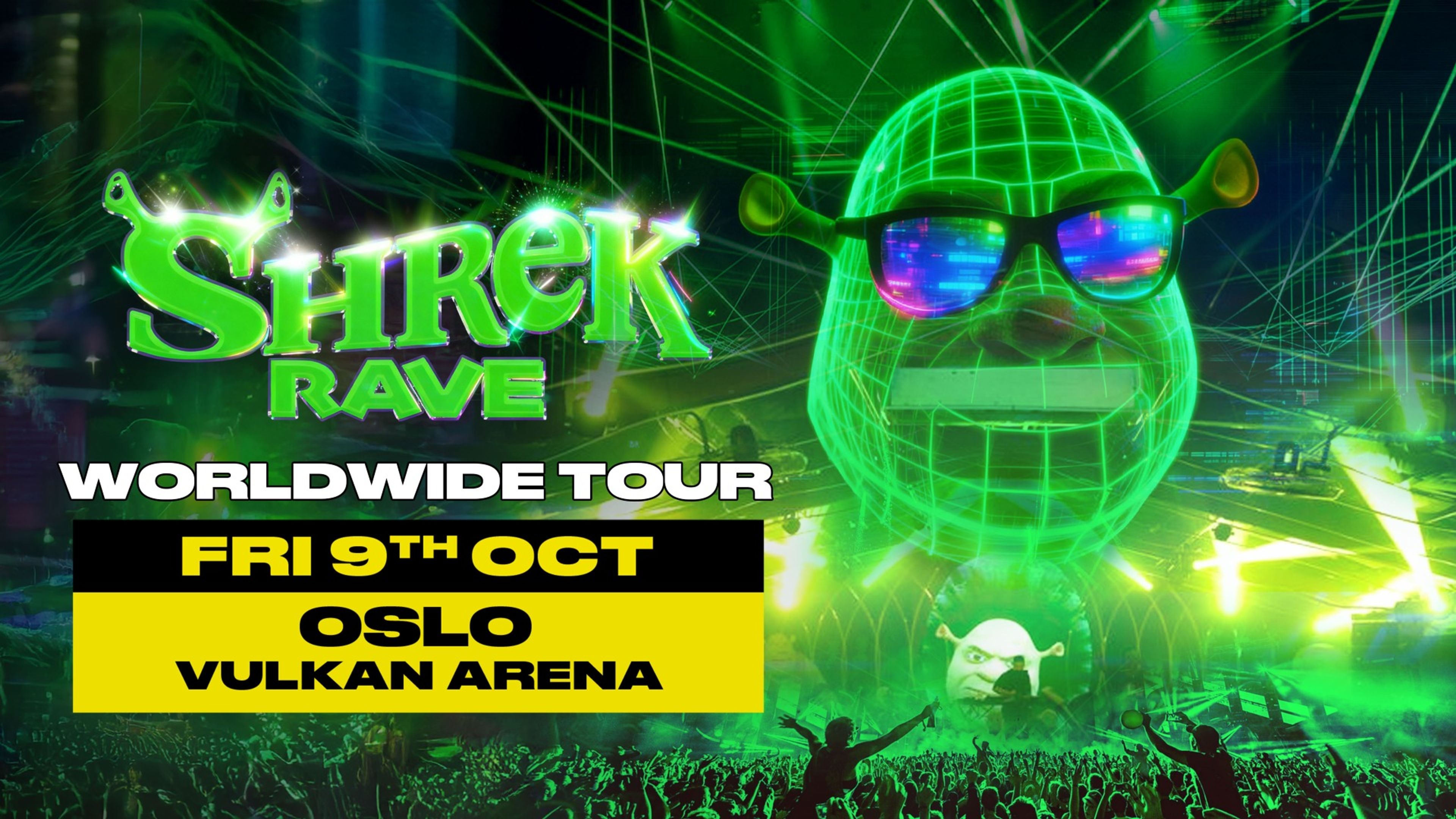 Promotiv grafikk for SHREK RAVE Is Coming To Oslo!