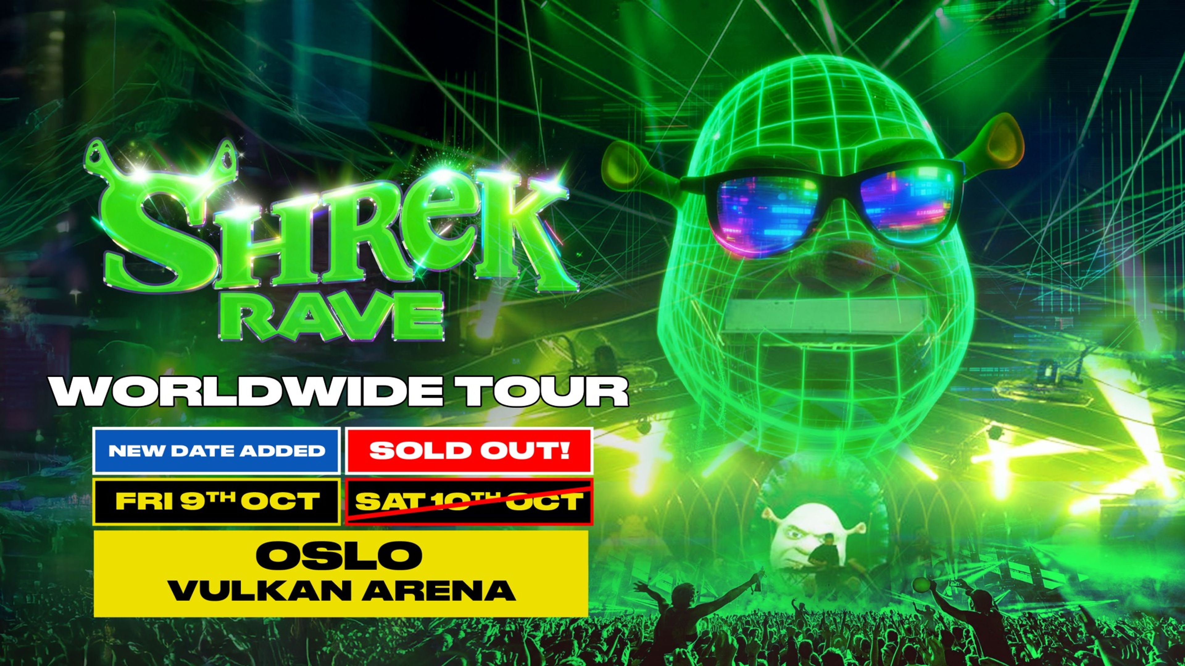 Promotiv grafikk for SHREK RAVE Is Coming To Oslo!