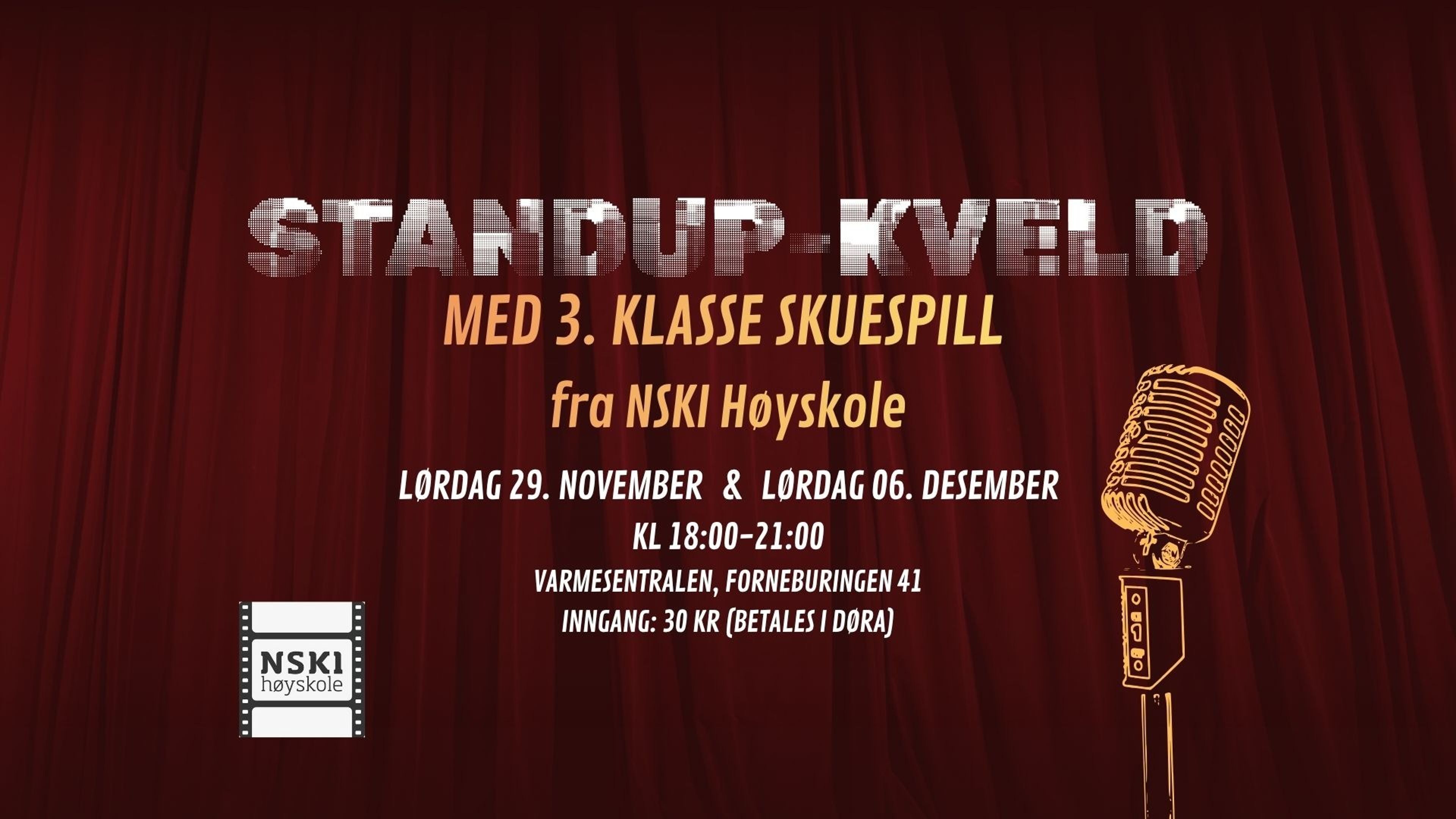 Promotional graphic for Standup - kveld med 3. klasse NSKI