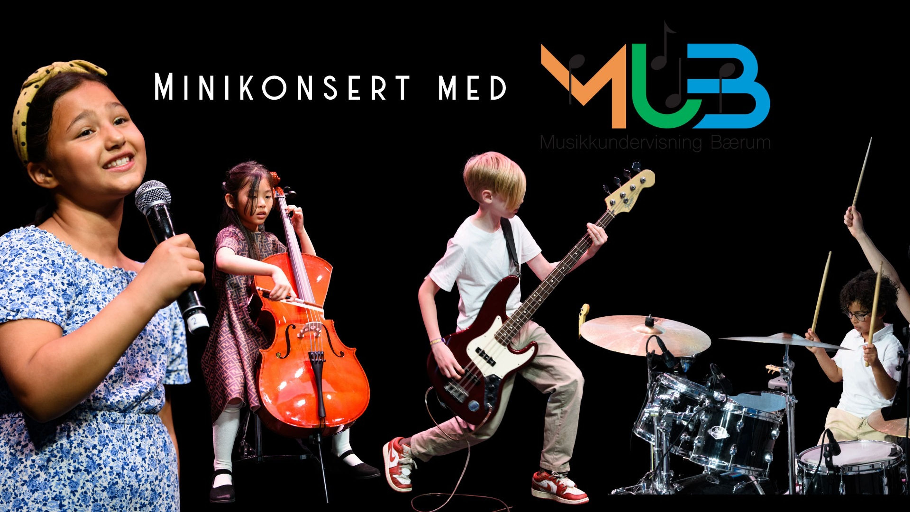 Promotional graphic for Fornebudagene Barnesøndag: Mini-konsert med MUB-skole! // Varmesentralen