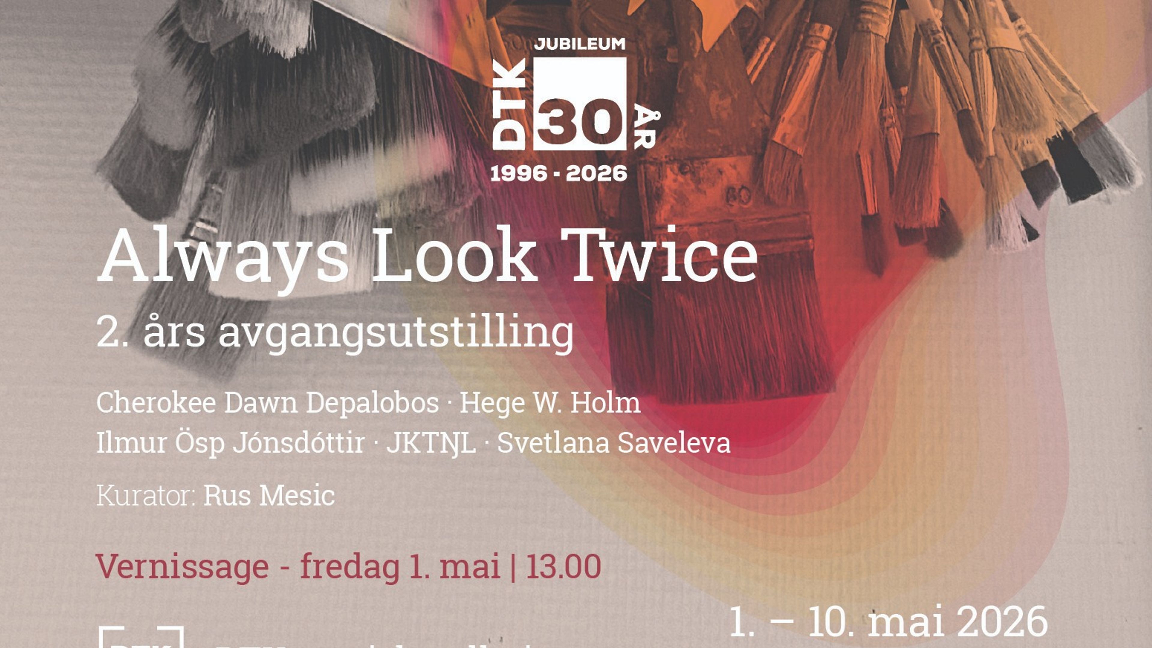 Promotional graphic for UTSTILLINGSÅPNING: Always Look Twice // DTK Prosjektgalleri