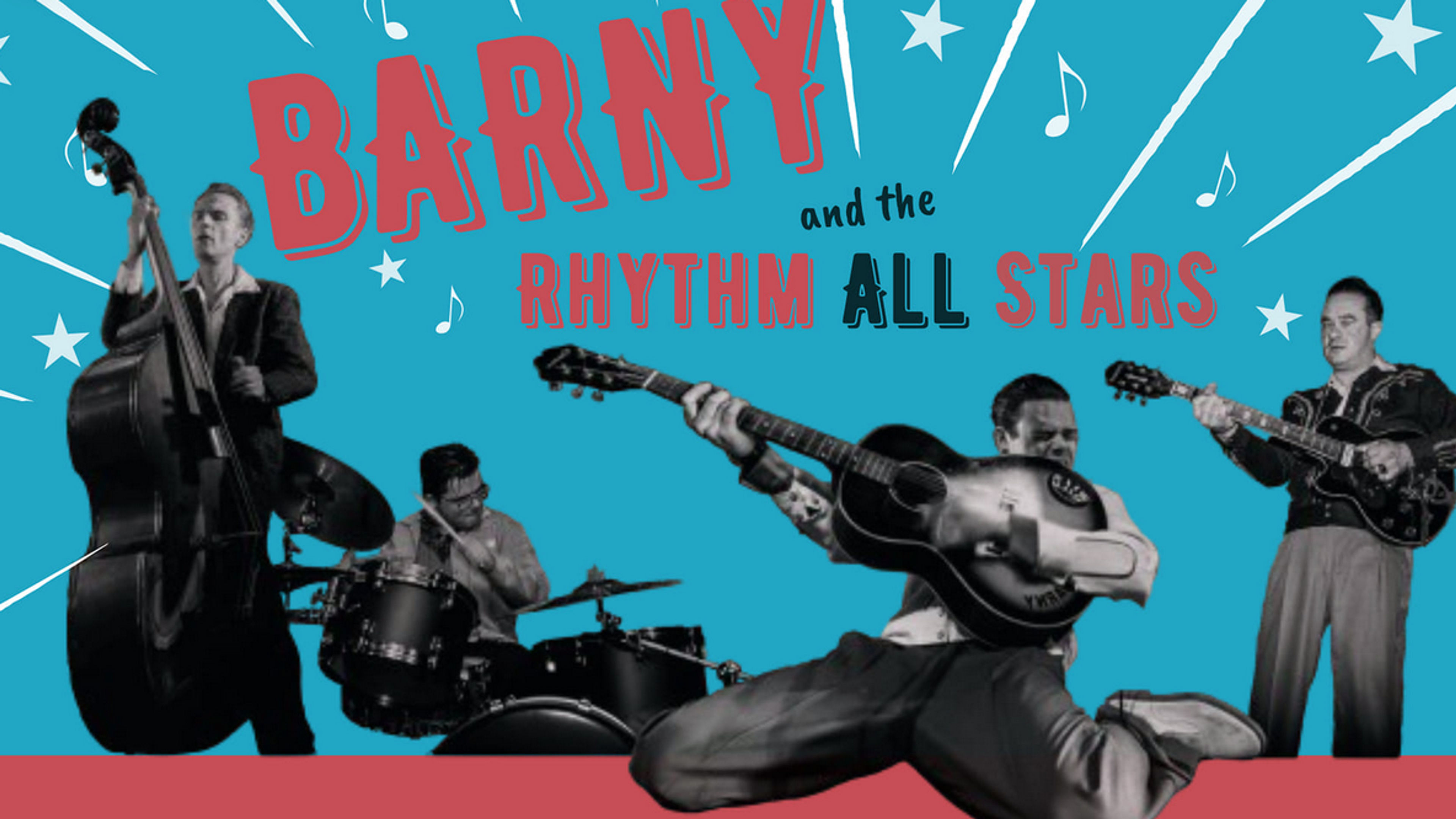 Promotional graphic for BLAST OFF ROCKABILLY CLUB: BARNY & THE RHYTHM ALL STARS (F)