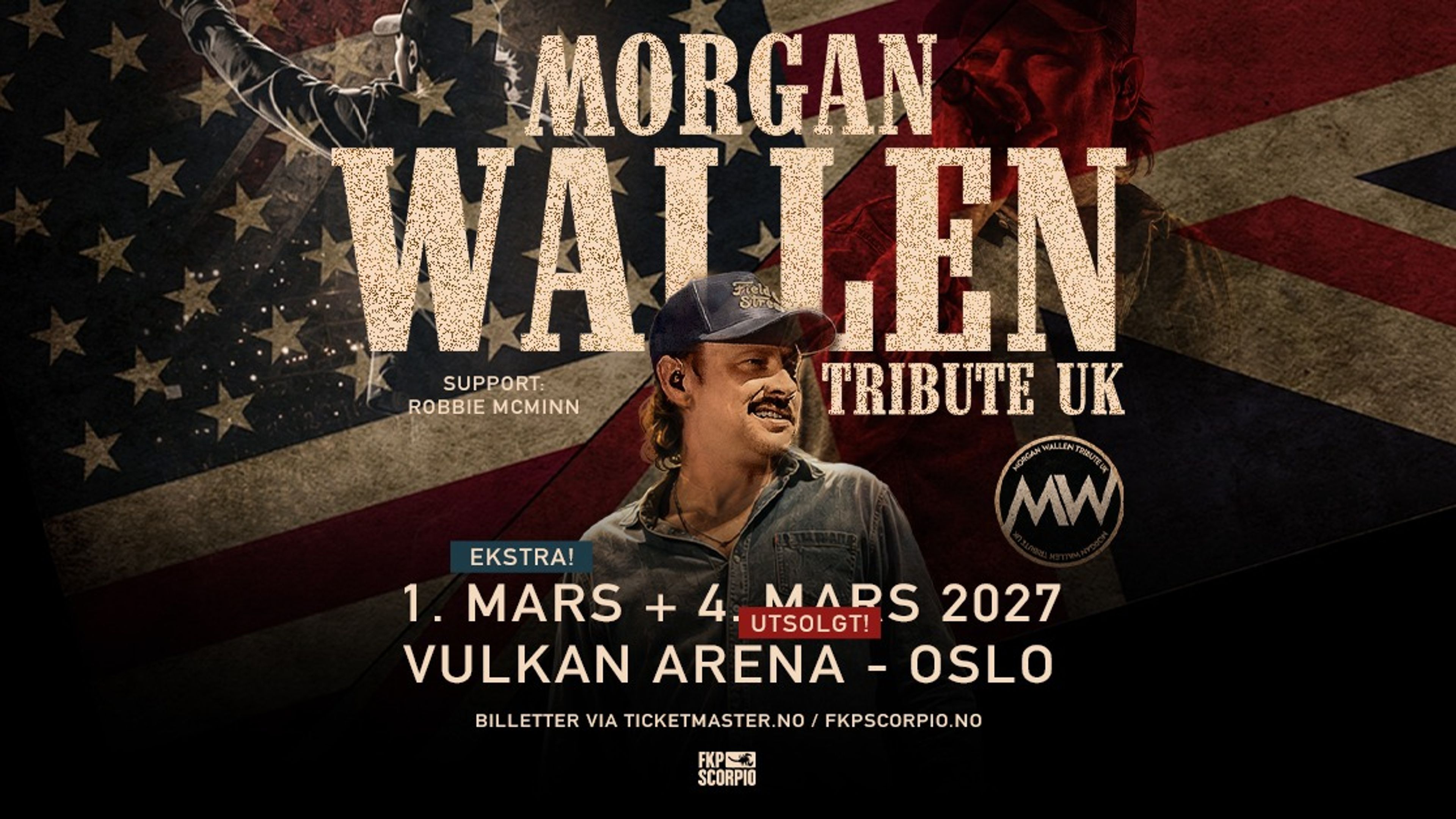 Promotiv grafikk for Morgan Wallen Tribute UK - Ekstrakonsert!