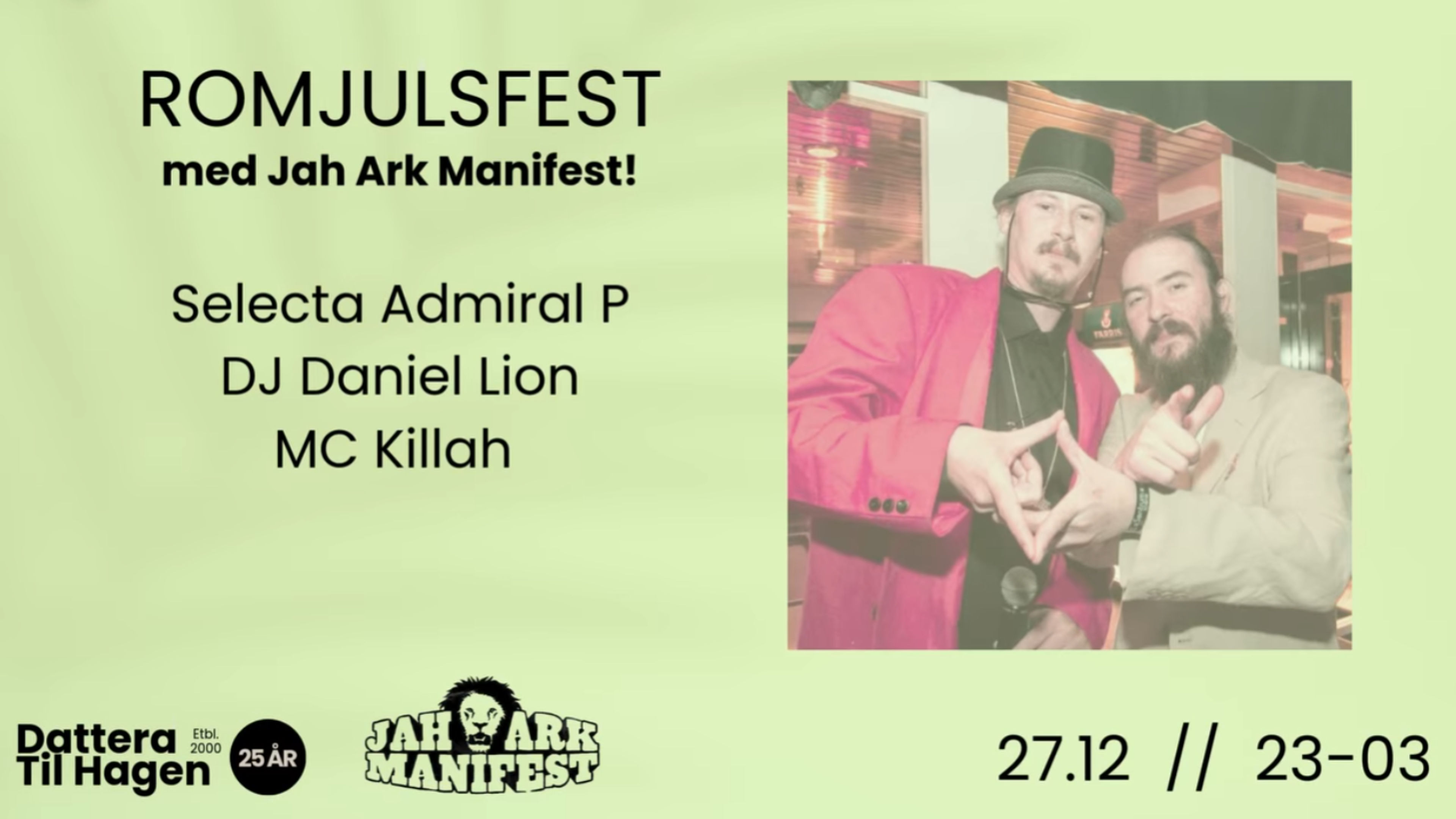 Promotional graphic for Romjulsfest med JAH ARK MANIFEST 