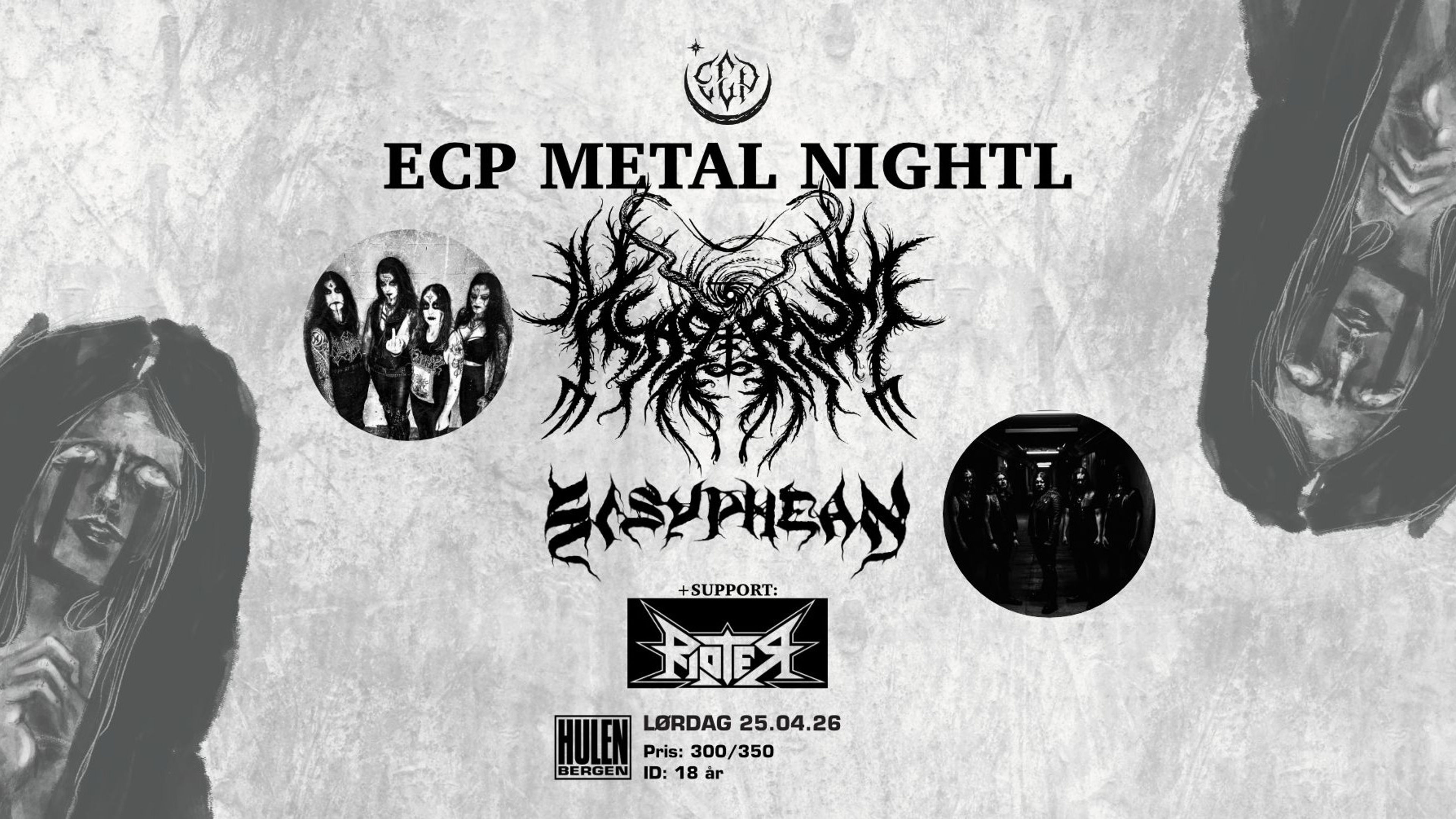 Promotional graphic for ECP METAL NIGHTL: Asagraum + Sisyphean supp: Rioter || Hulen