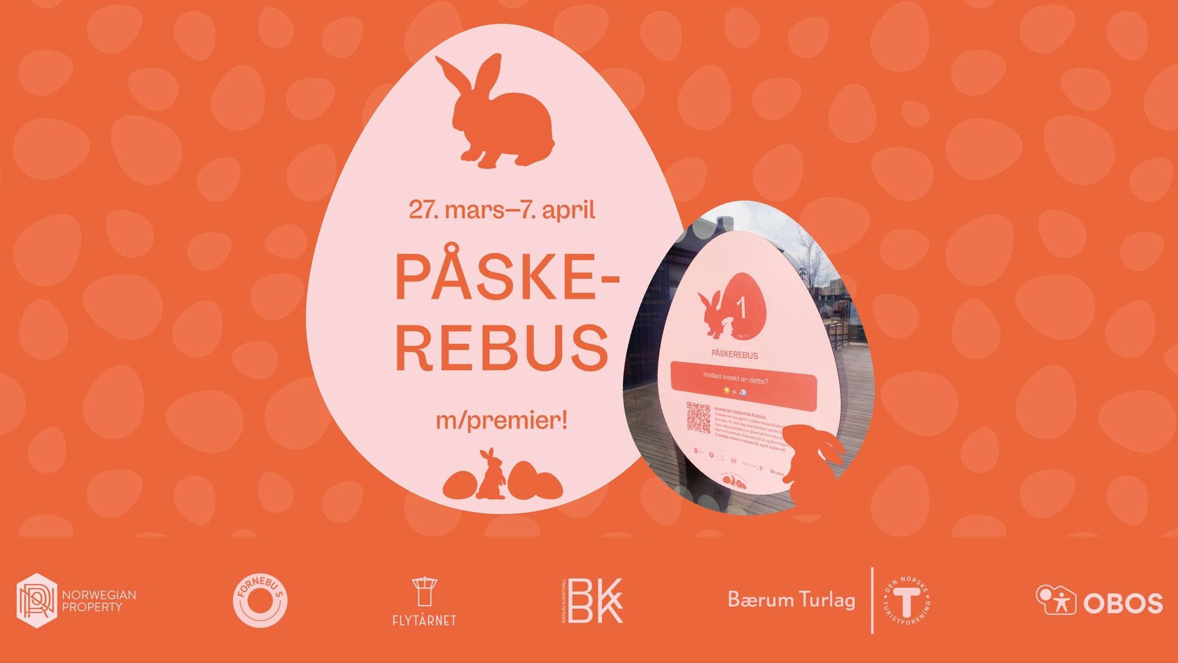 Promotional graphic for Påskerebus på Fornebu - med premier!