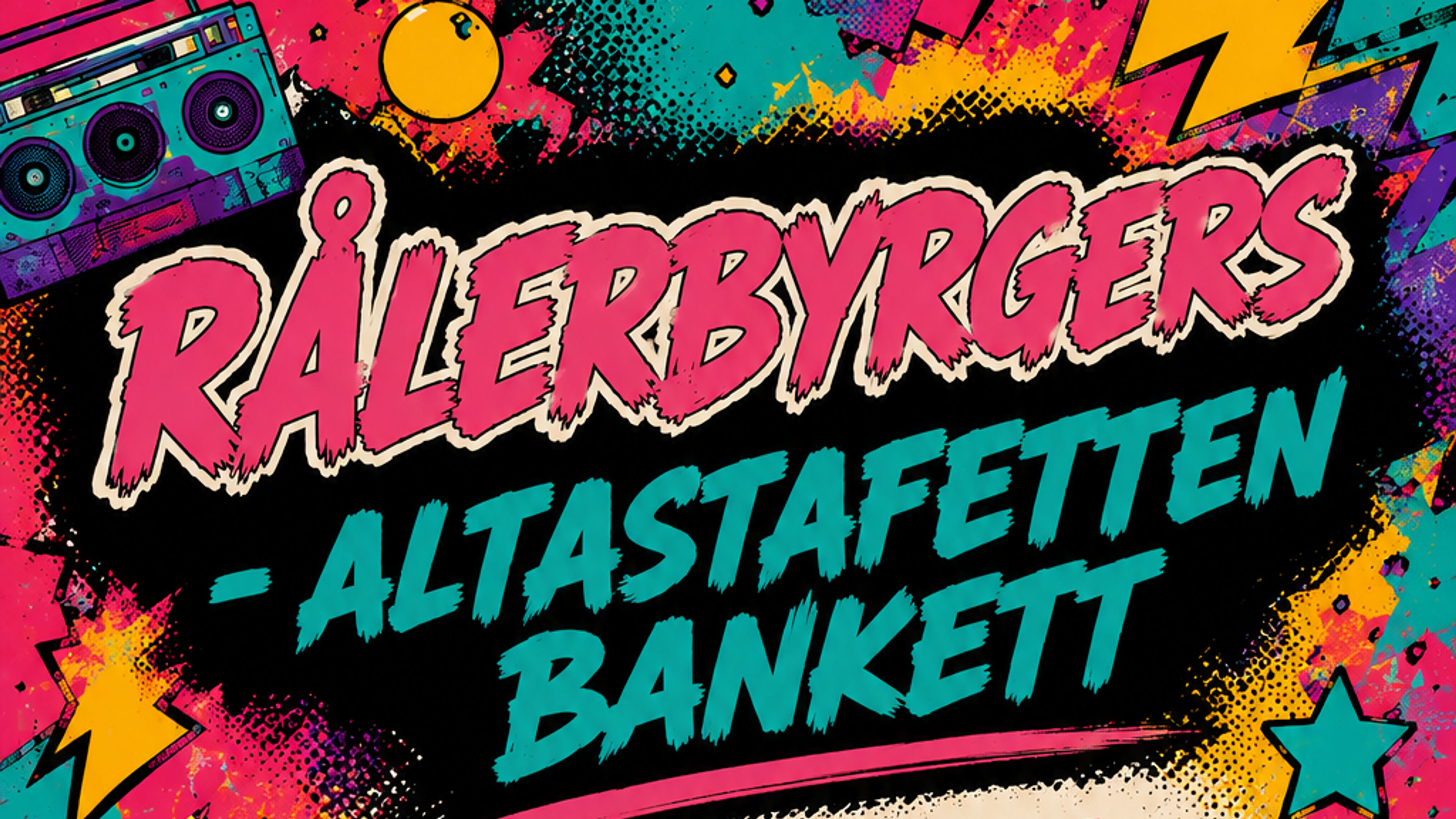Promotional graphic for Altastafetten: afterparty med Rålerbyrgers