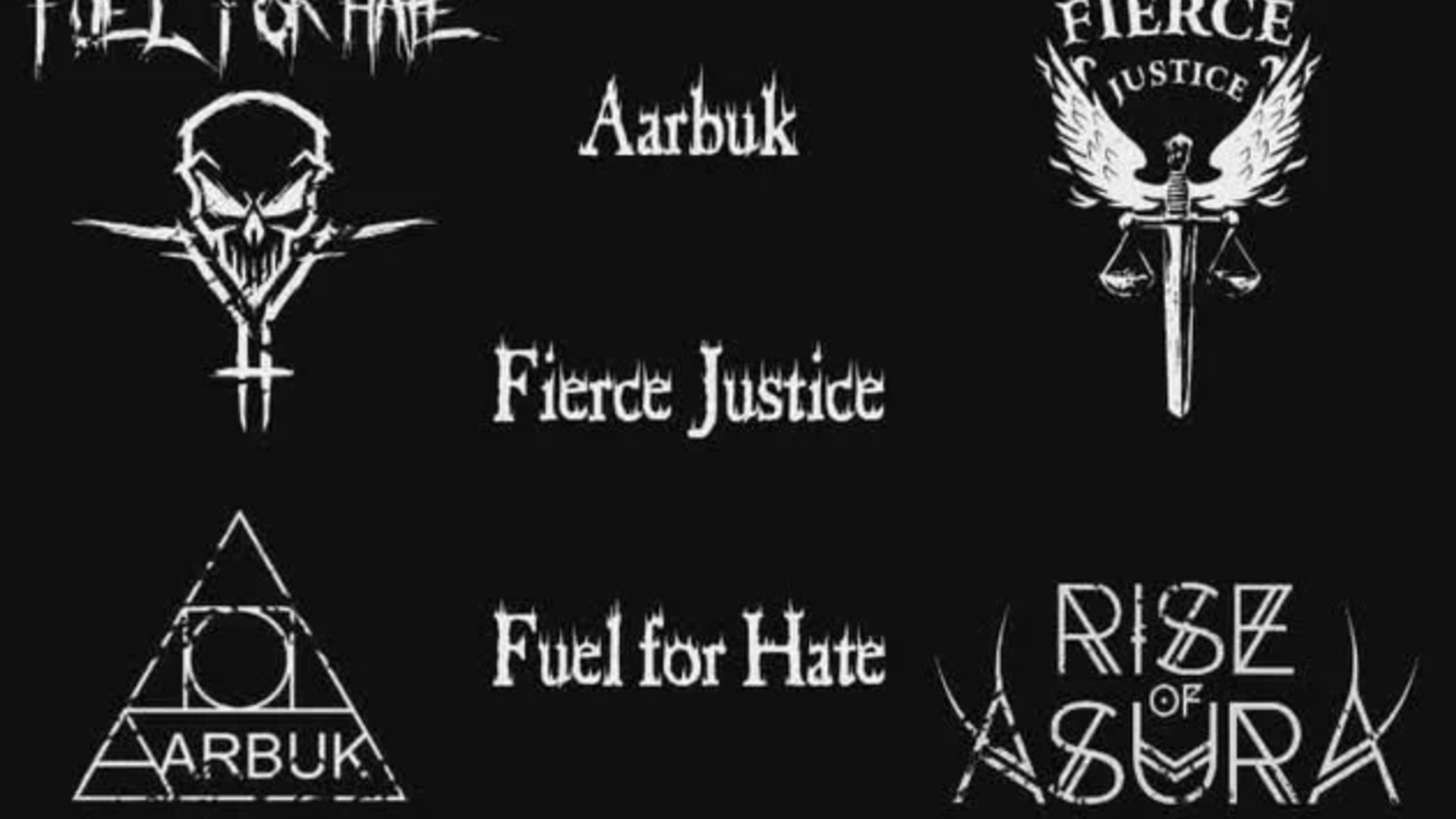 Promotional graphic for AARBUK, FIERCE JUSTICE, FUEL FOR HATE, RISE OF ASURA