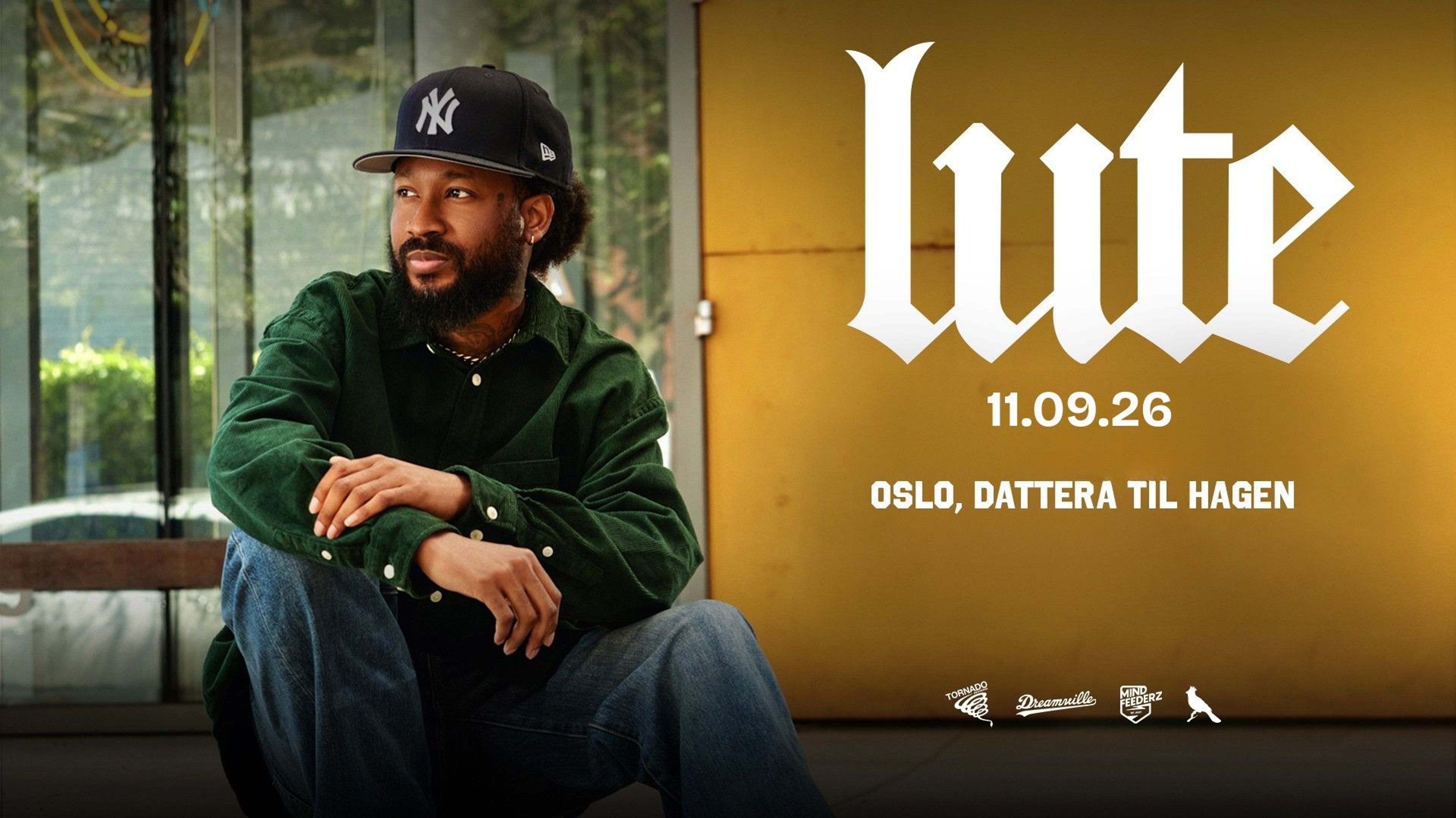 Promotional graphic for Lute (Dreamville Records) + AAvery // Fredag 11. sept.