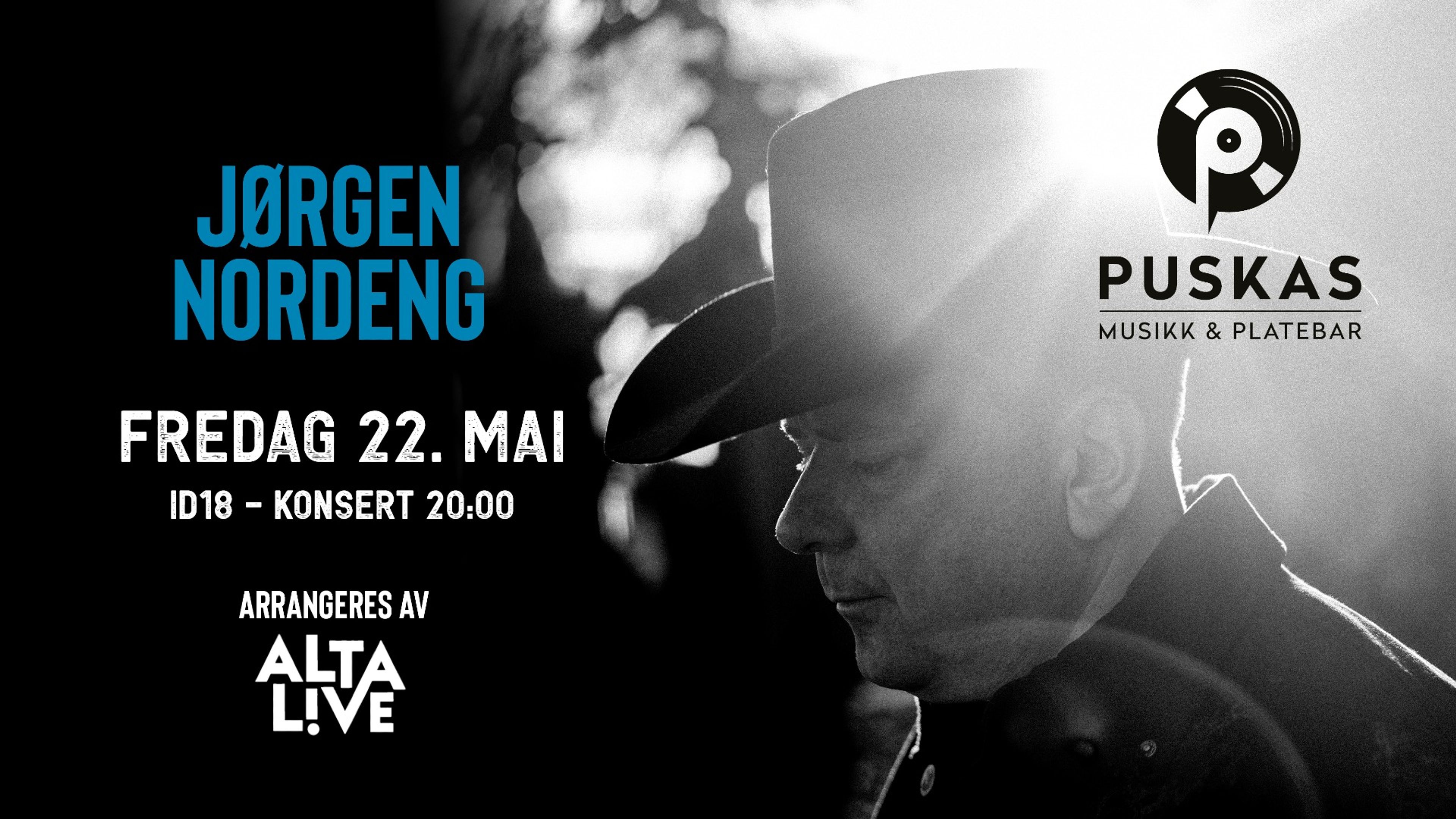 Promotional graphic for Jørgen Nordeng // Puskas Musikk & Platebar, Alta
