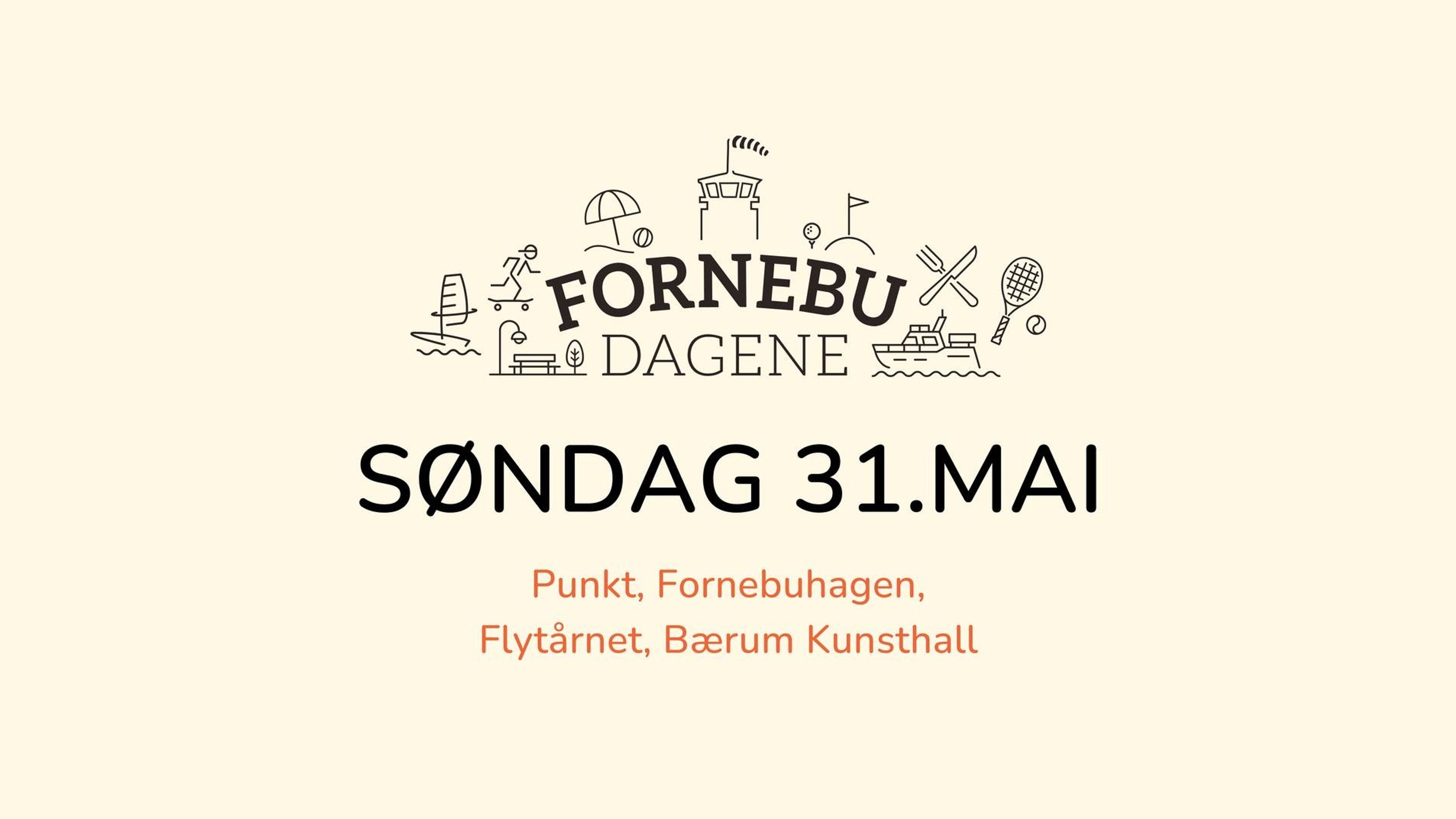 Promotional graphic for Fornebudagene - søndag!