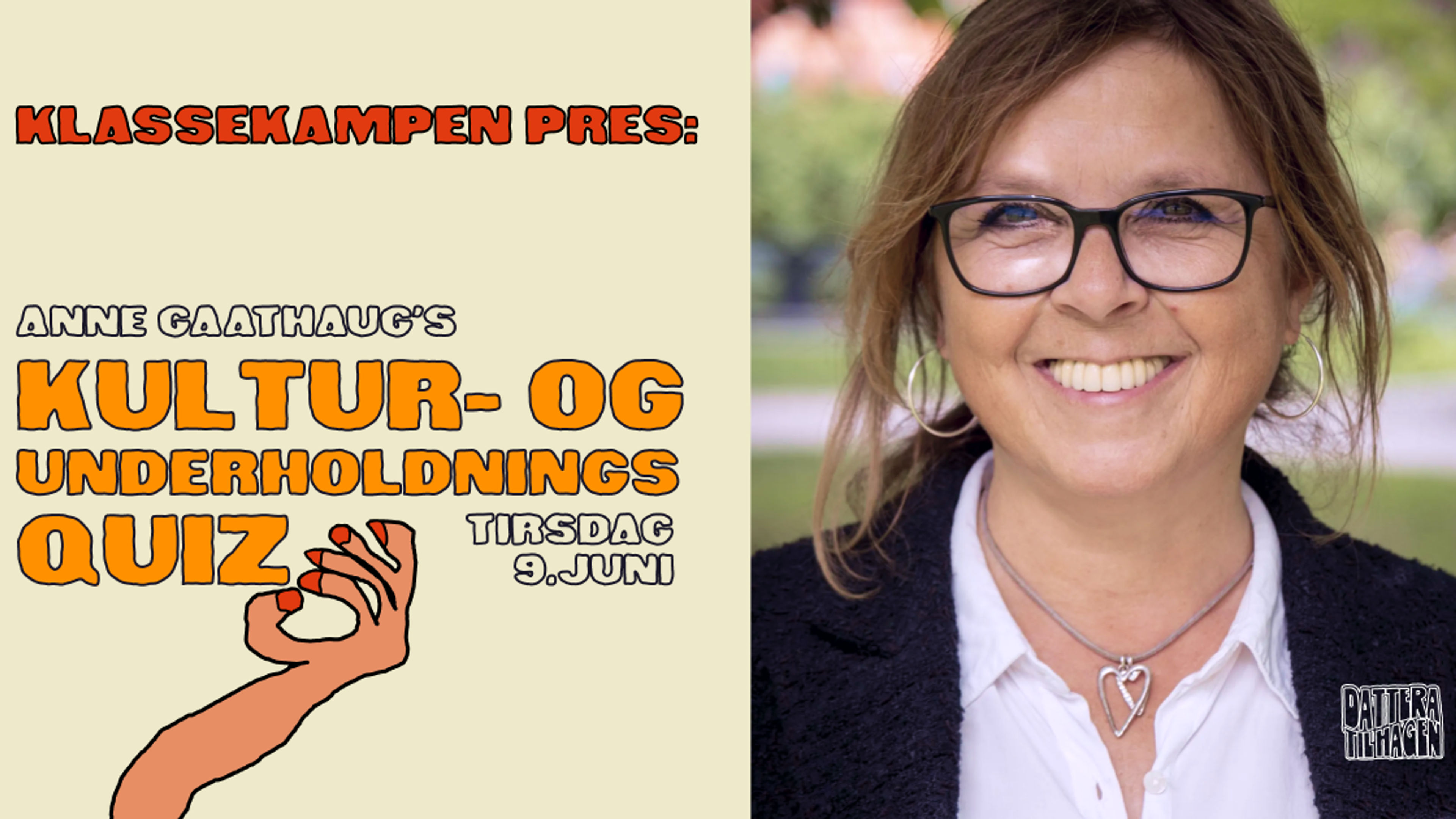 Promotional graphic for Anne Gaathaugs Kultur- og underholdningsquiz på Dattera!
