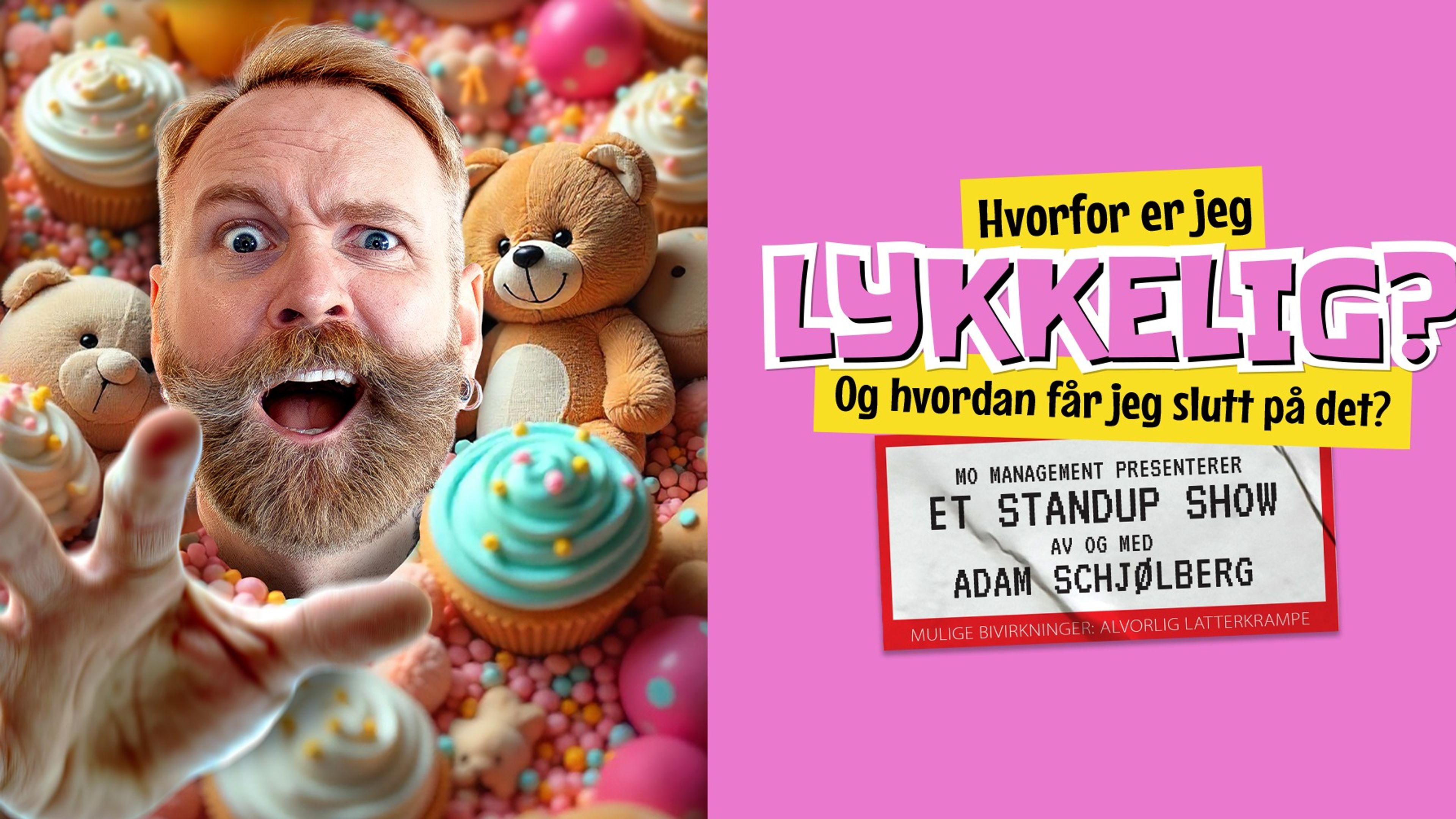 Promotional graphic for Adam Schjølberg / Hvorfor er jeg lykkelig? // Kulturfabrikken