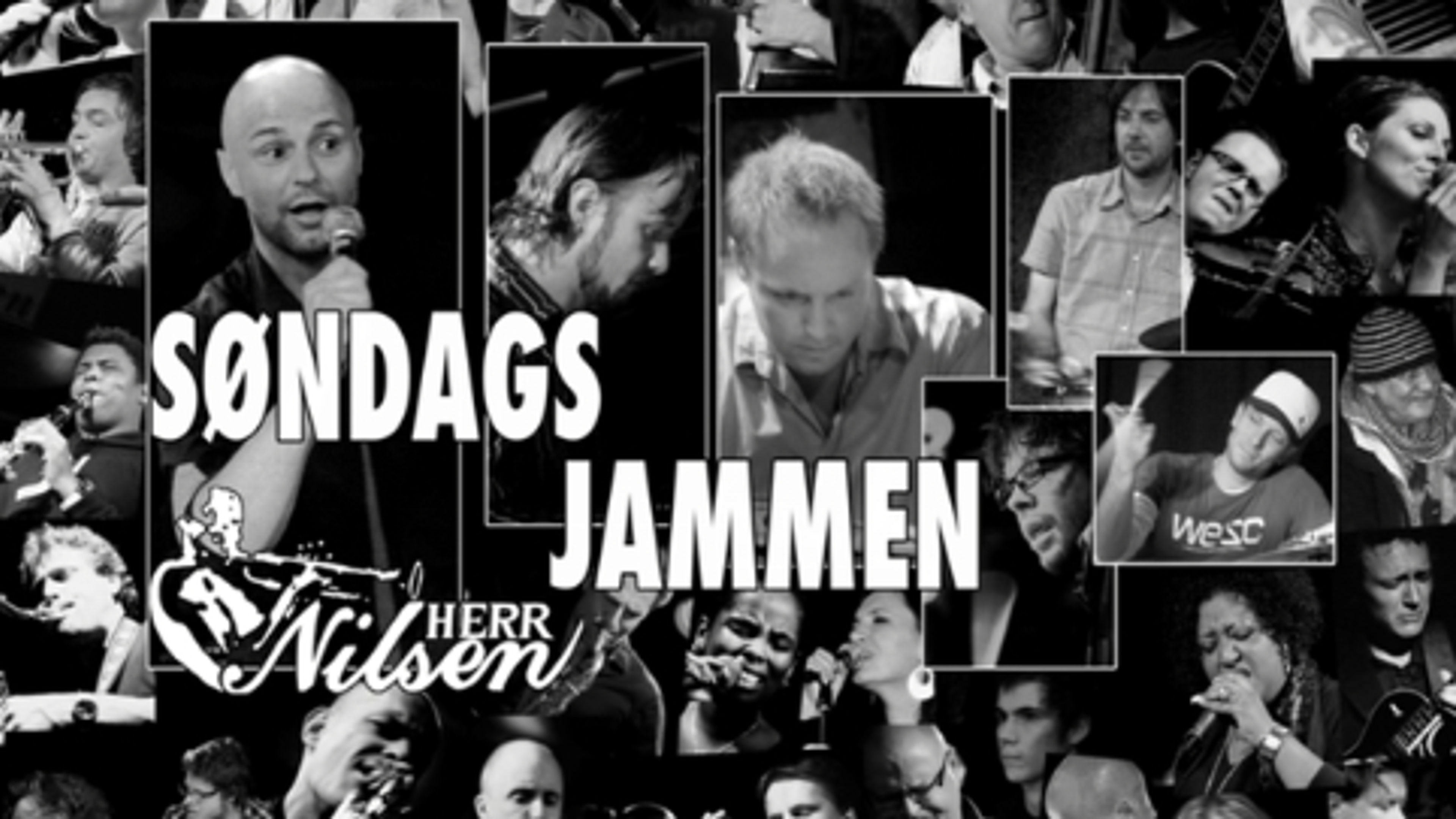 Promotional graphic for Søndagsjam på Herr Nilsen – Byens beste jazzopplevelse!