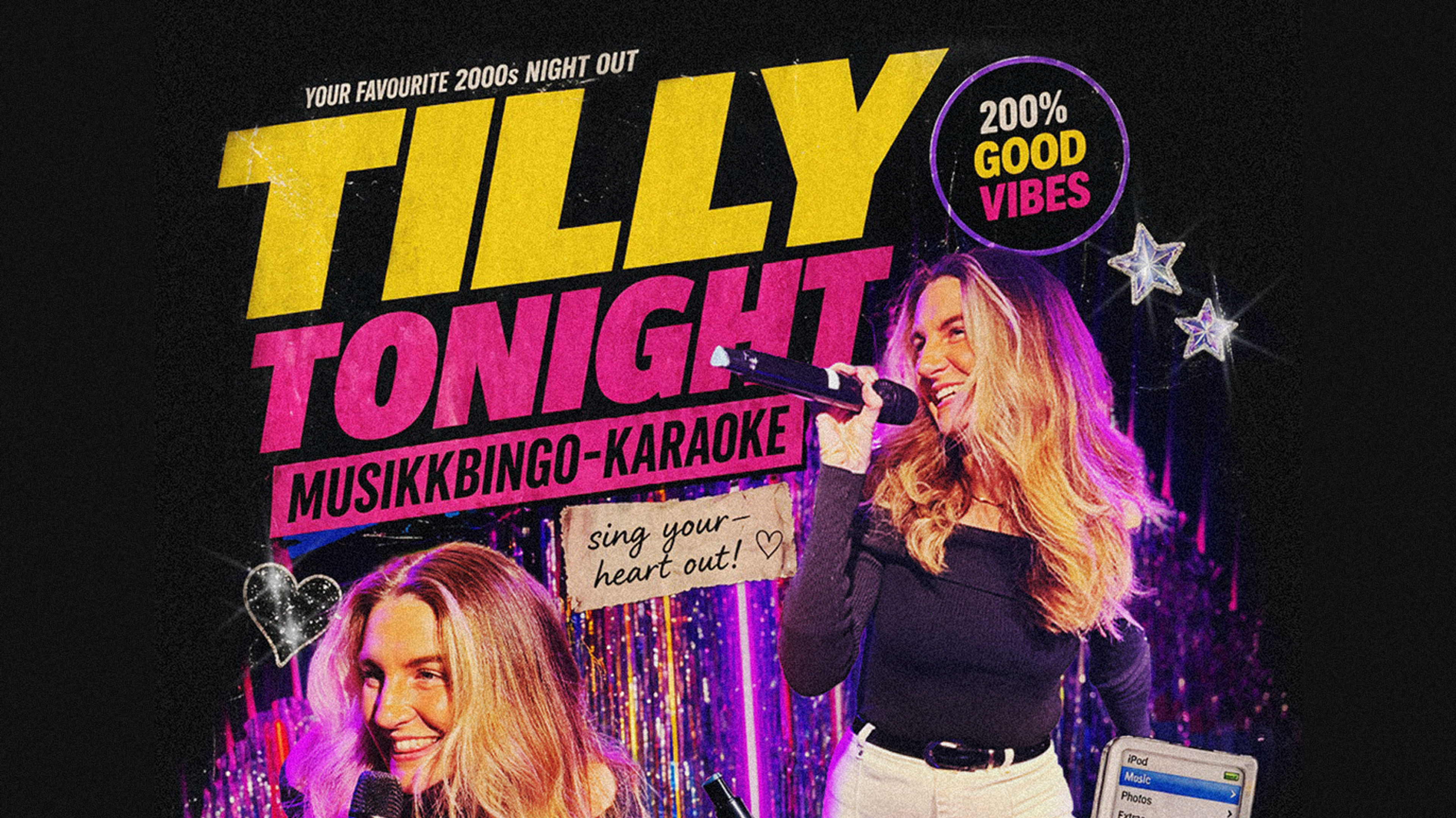 Promotional graphic for MUSIKKBINGO + KARAOKE = TILLY TONIGHT 🎤💋