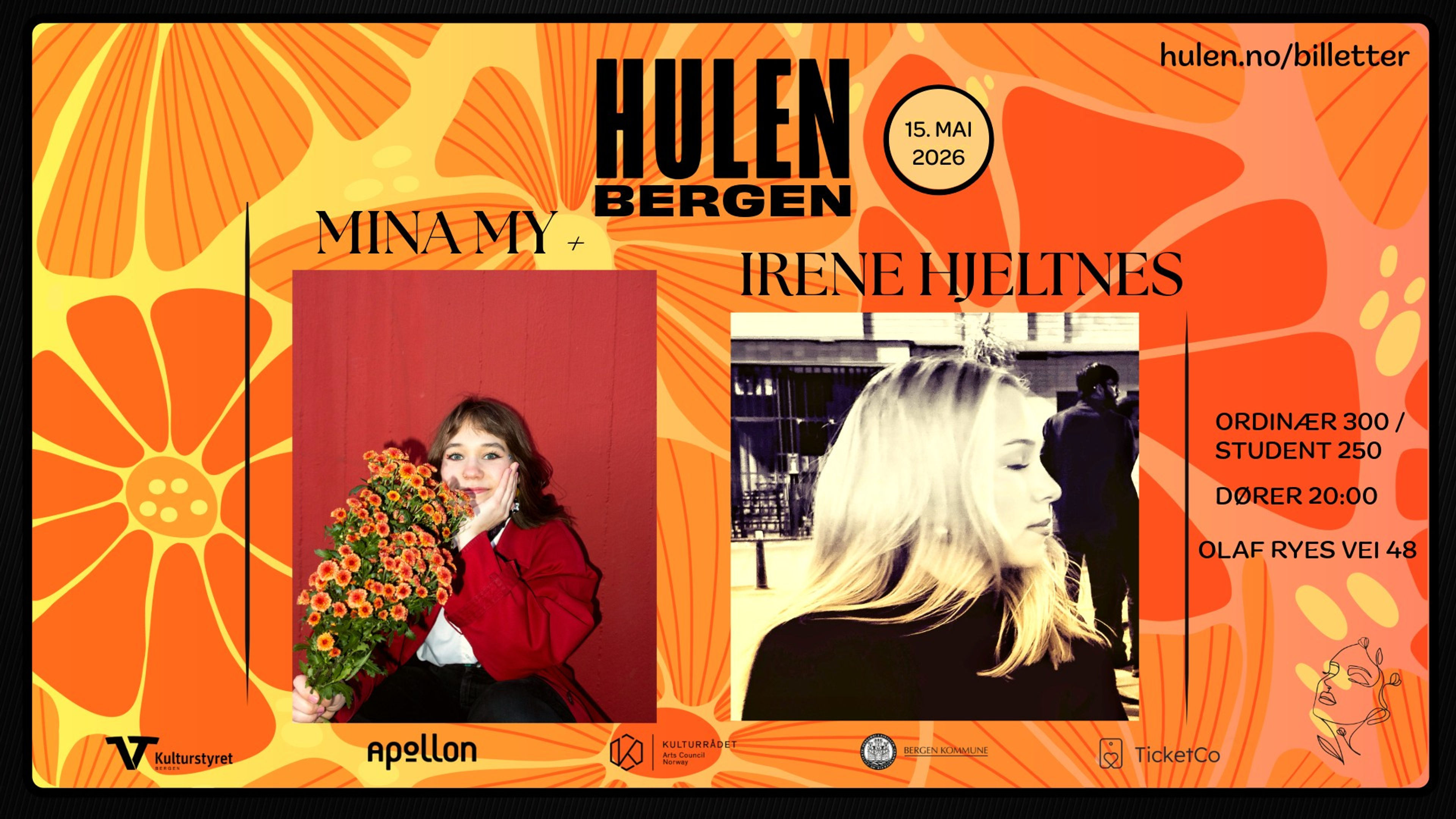 Promotional graphic for Mina My + Irene Hjeltnes || Hulen